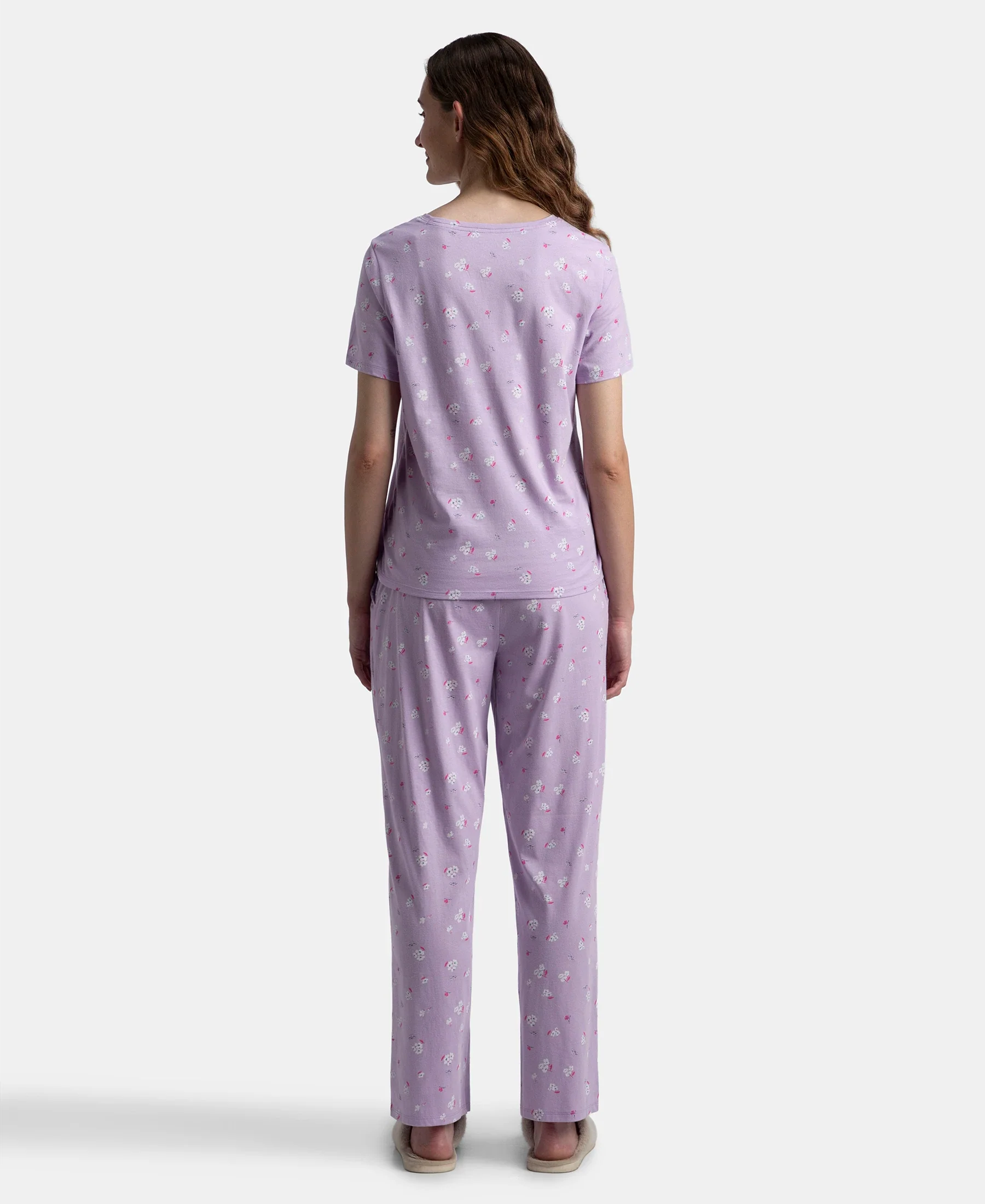 Cotton Short Sleeve Printed T-Shirt & Pyjama Sleep Set - Lavendula - Image 3