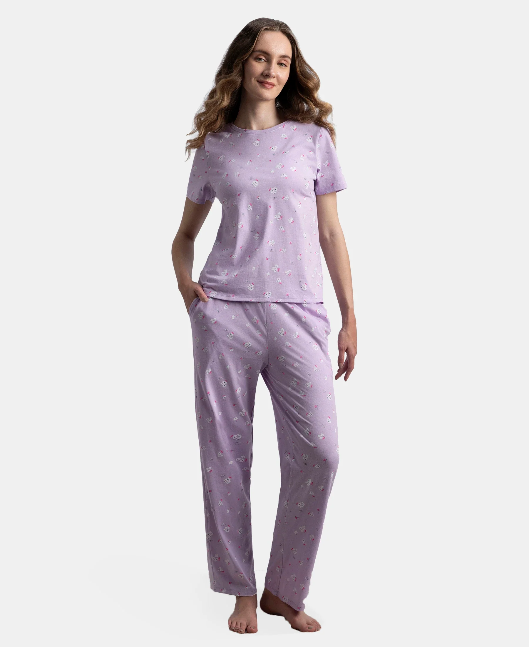 Cotton Short Sleeve Printed T-Shirt & Pyjama Sleep Set - Lavendula - Image 4