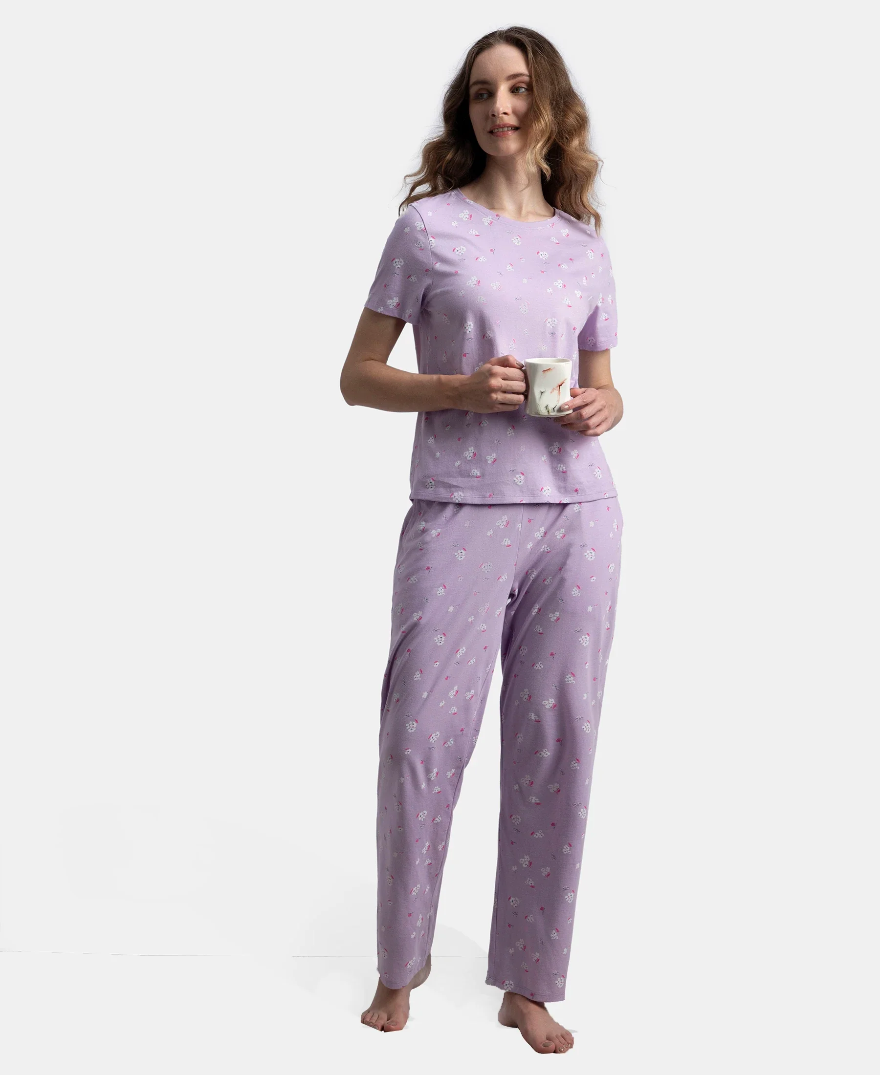 Cotton Short Sleeve Printed T-Shirt & Pyjama Sleep Set - Lavendula - Image 5