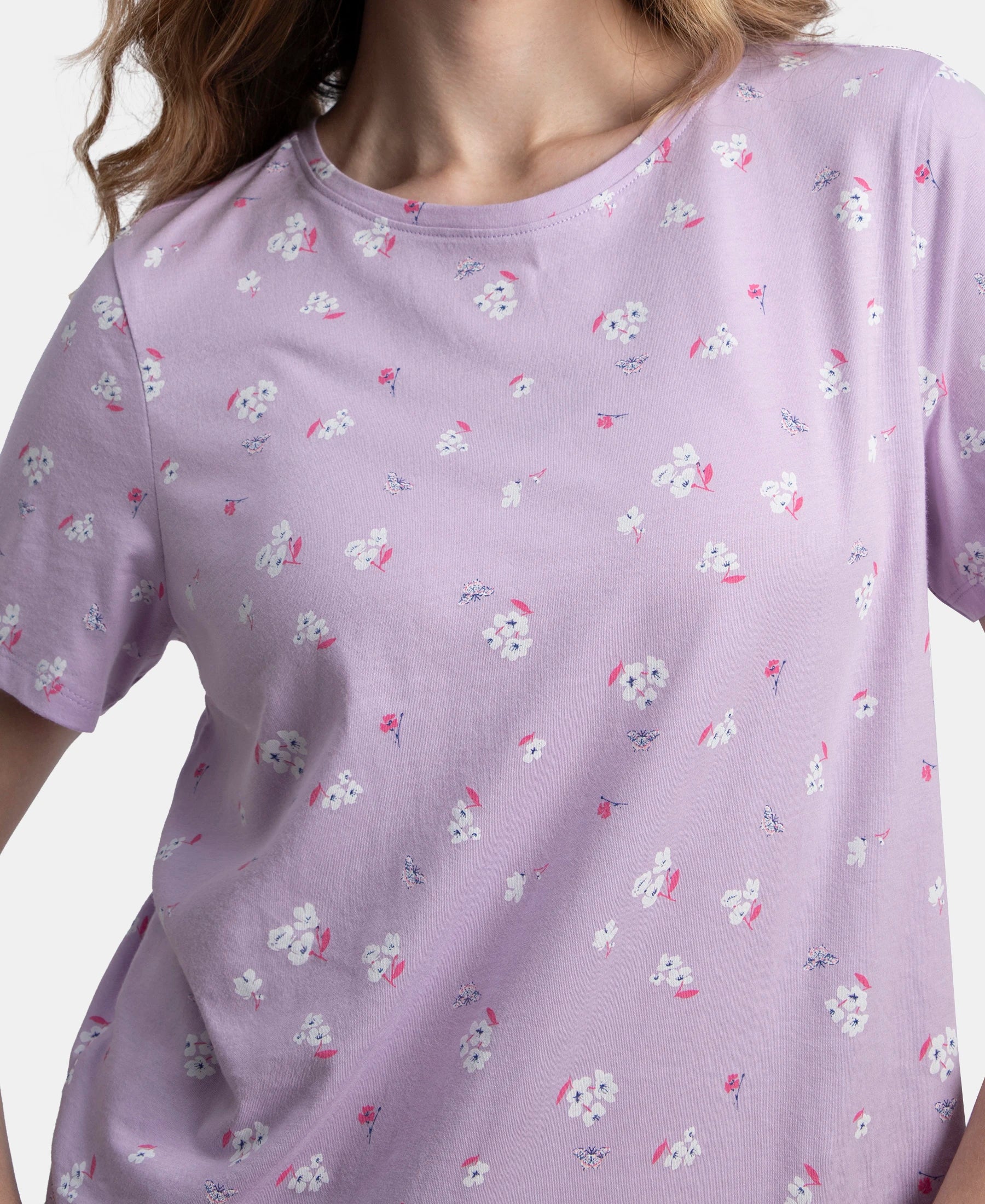 Cotton Short Sleeve Printed T-Shirt & Pyjama Sleep Set - Lavendula - Image 7