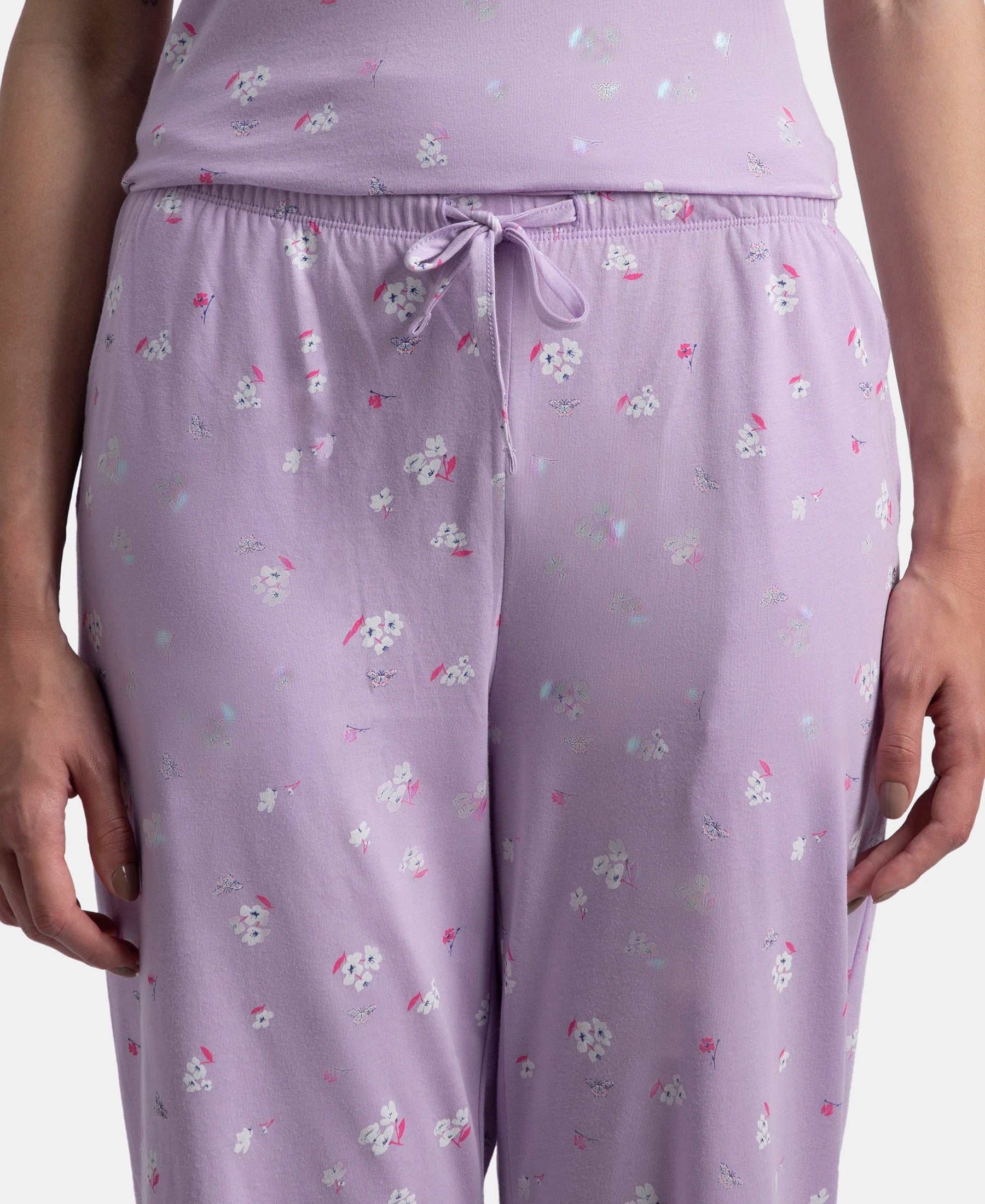 Cotton Short Sleeve Printed T-Shirt & Pyjama Sleep Set - Lavendula - Image 8