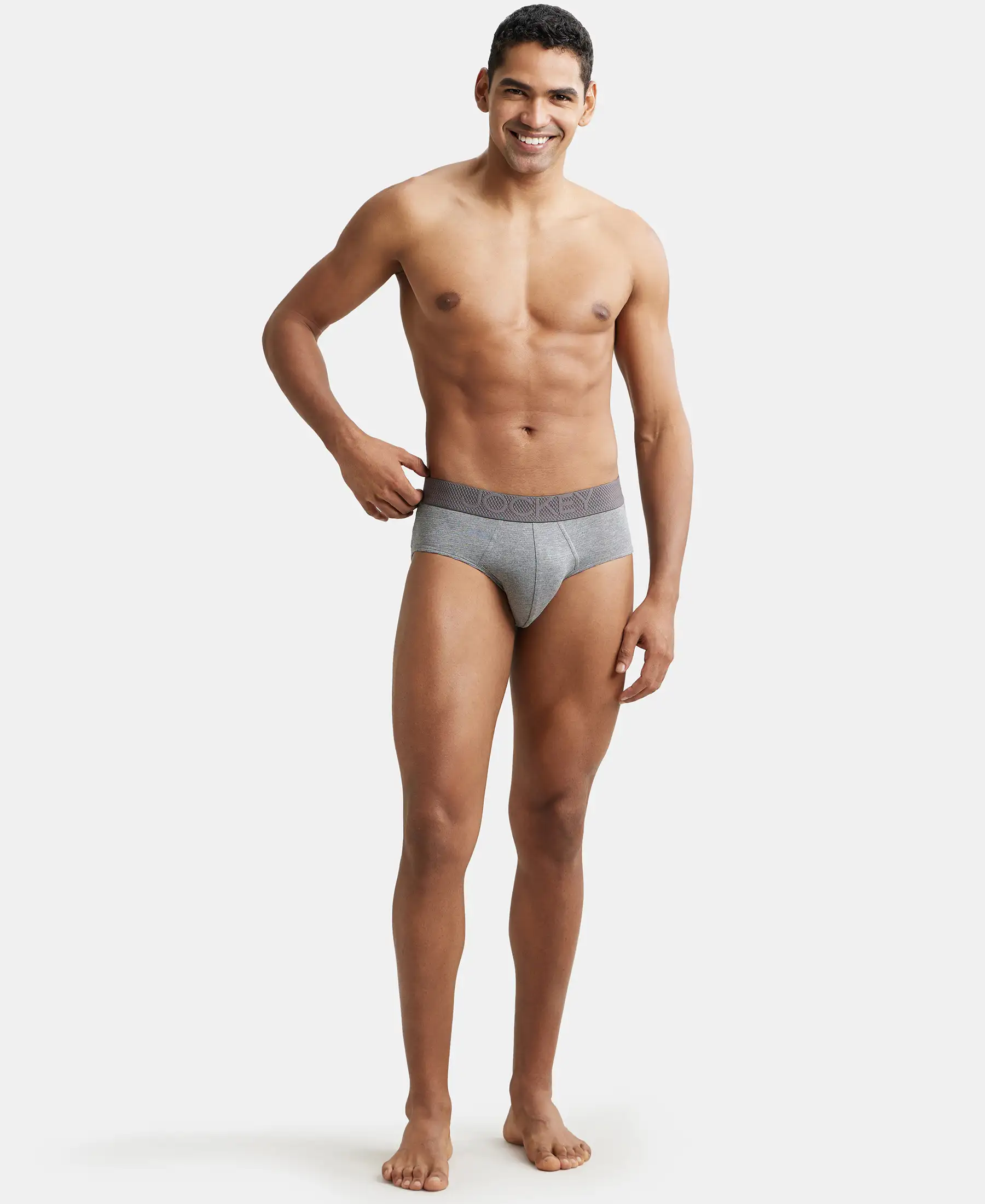 Bamboo Cotton Elastane Stretch Breathable Mesh Brief with StayDry Treatment - Mid Grey Melange - Image 4