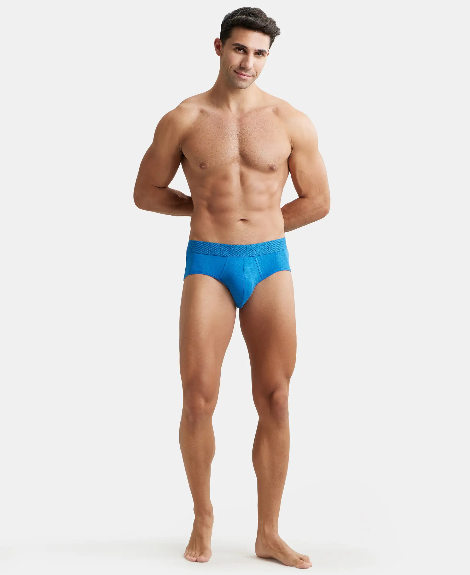 Bamboo Cotton Elastane Stretch Breathable Mesh Brief with StayDry Treatment - Move Blue Melange - Image 4