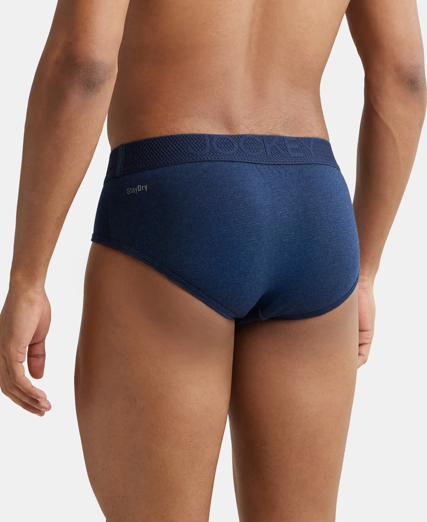 Bamboo Cotton Elastane Stretch Breathable Mesh Brief with StayDry Treatment - Navy Melange - Image 3