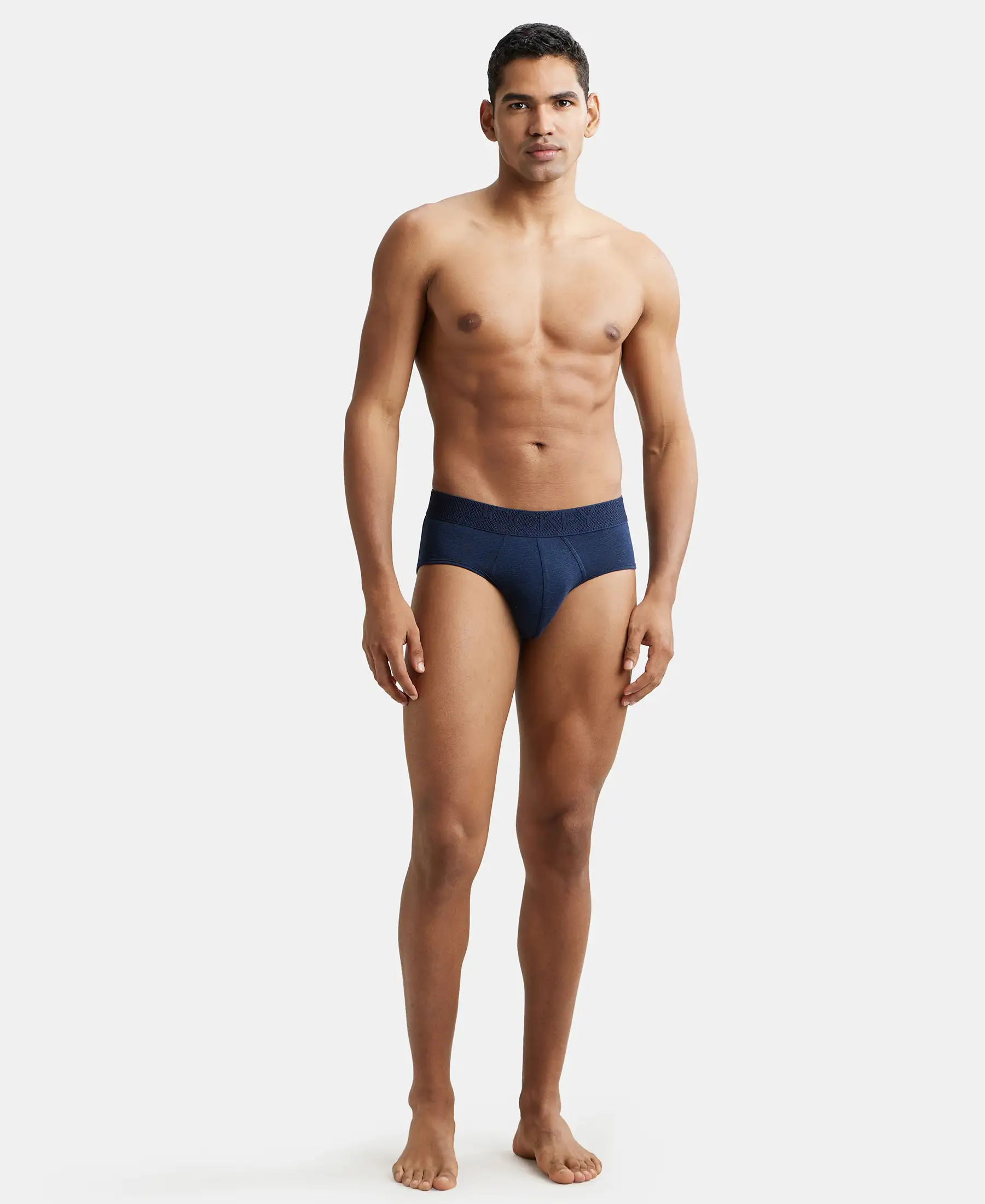 Bamboo Cotton Elastane Stretch Breathable Mesh Brief with StayDry Treatment - Navy Melange - Image 4
