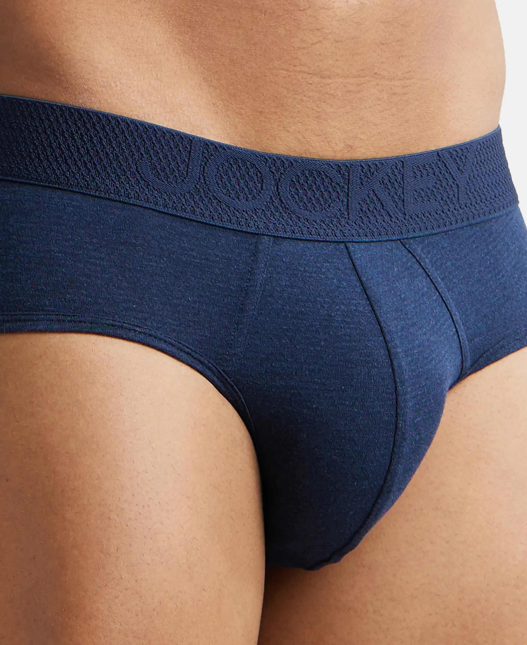 Bamboo Cotton Elastane Stretch Breathable Mesh Brief with StayDry Treatment - Navy Melange - Image 6