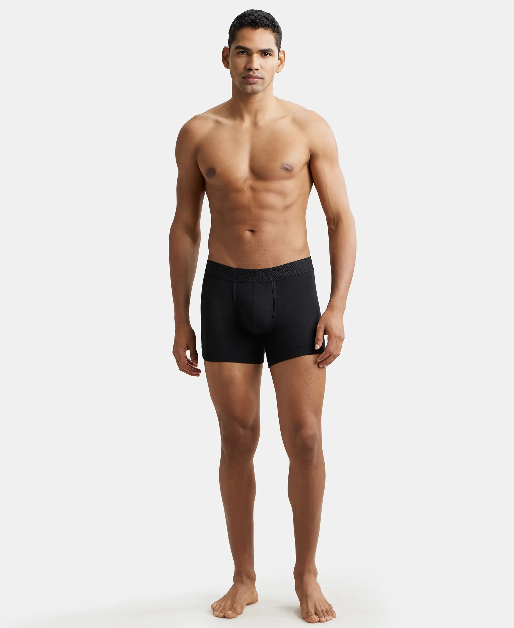 Bamboo Cotton Elastane Stretch Breathable Mesh Trunk with StayDry Treatment - Black Melange - Image 4