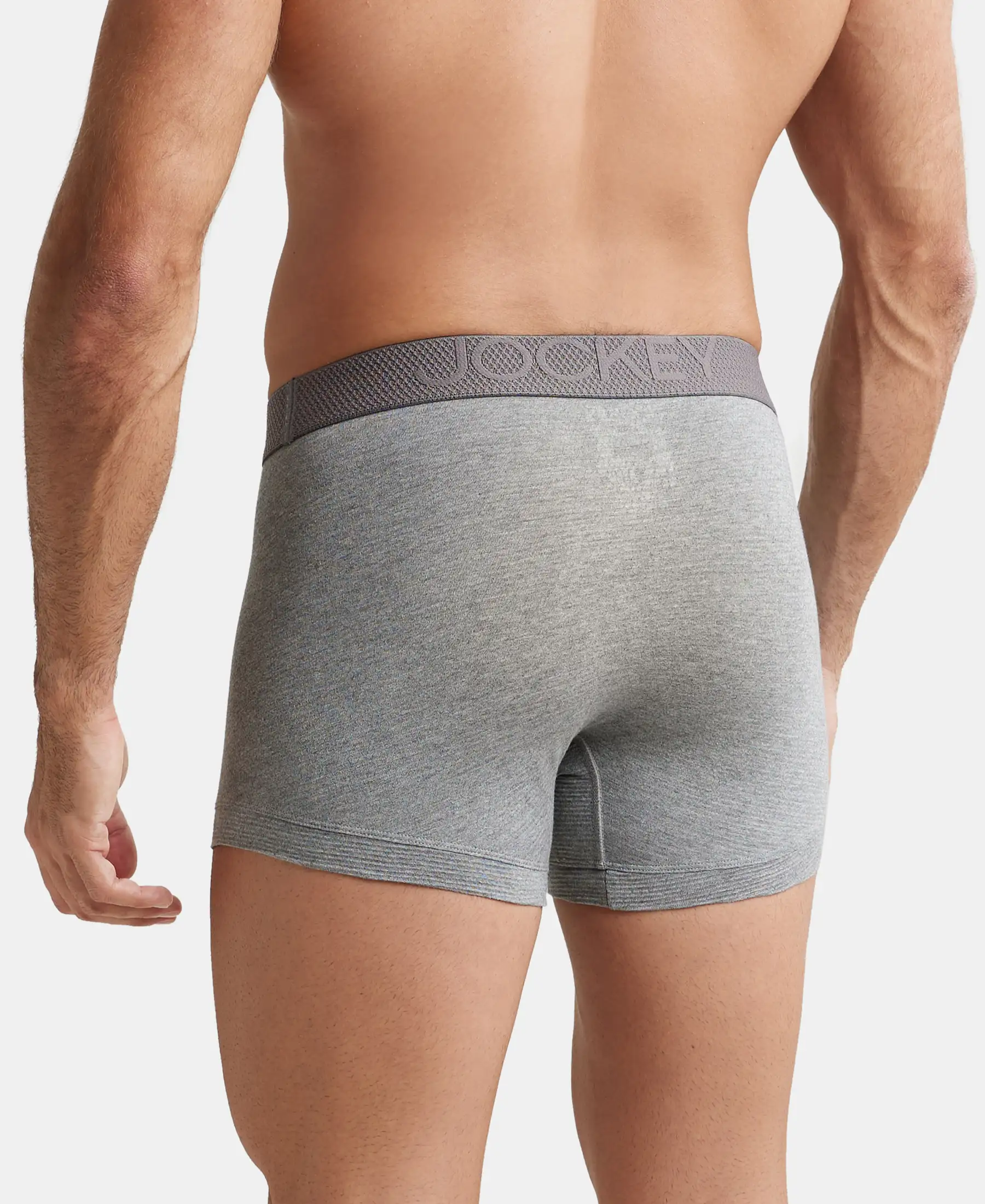 Bamboo Cotton Elastane Stretch Breathable Mesh Trunk with StayDry Treatment - Mid Grey Melange - Image 3