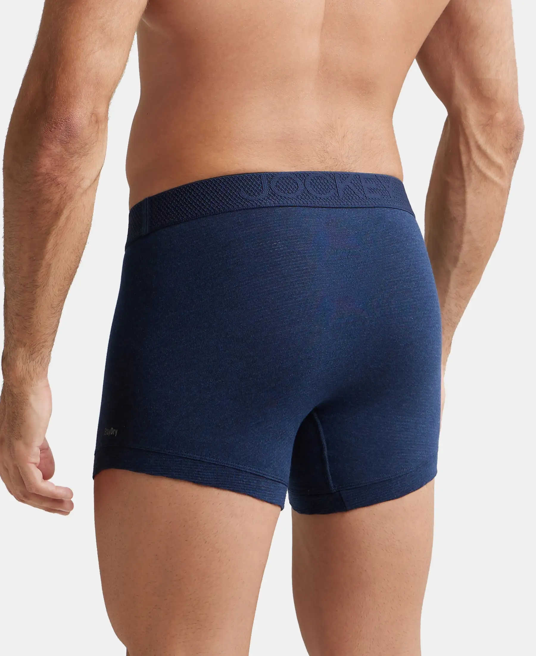 Bamboo Cotton Elastane Stretch Breathable Mesh Trunk with StayDry Treatment - Navy Melange - Image 3
