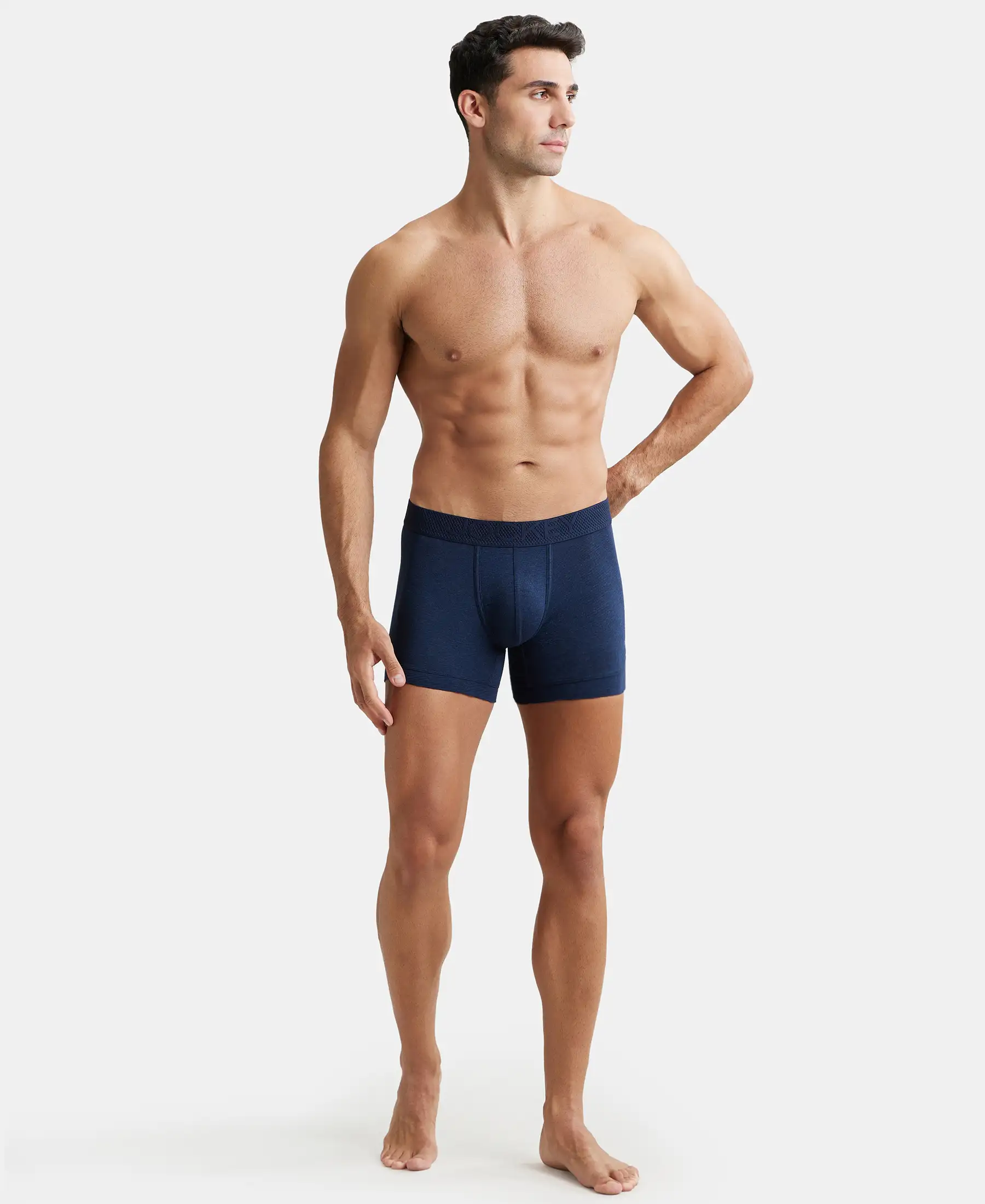 Bamboo Cotton Elastane Stretch Breathable Mesh Trunk with StayDry Treatment - Navy Melange - Image 4