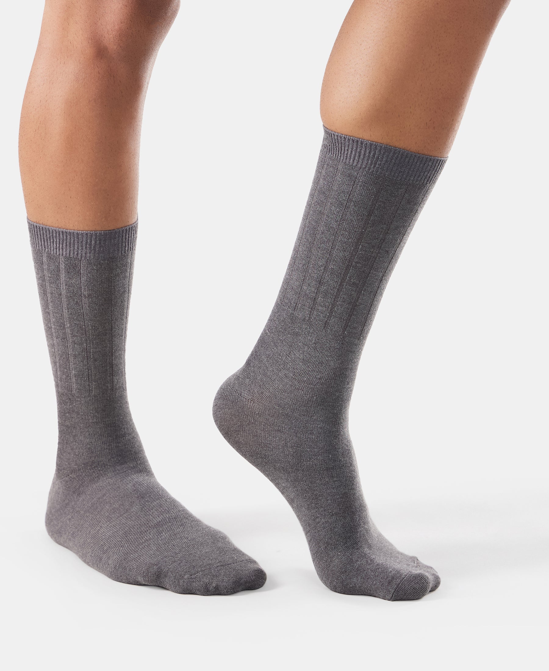 Blended Modal Stretch Crew Length Thermal Socks With StayFresh Treatment - Charcoal Melange - Image 3
