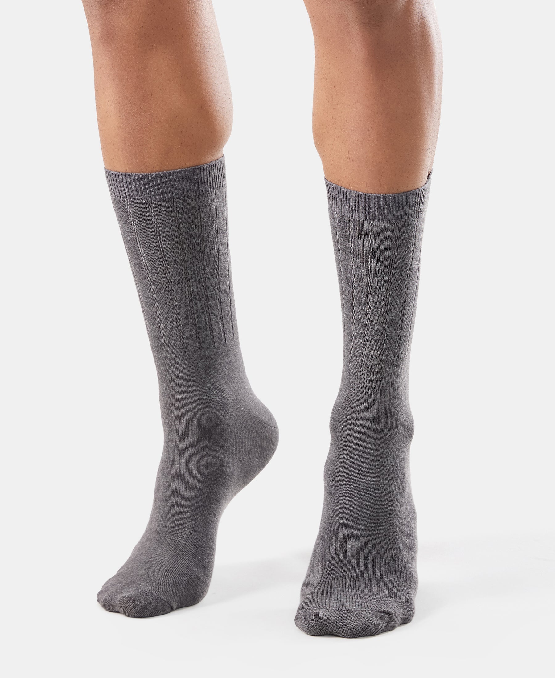 Blended Modal Stretch Crew Length Thermal Socks With StayFresh Treatment - Charcoal Melange - Image 4