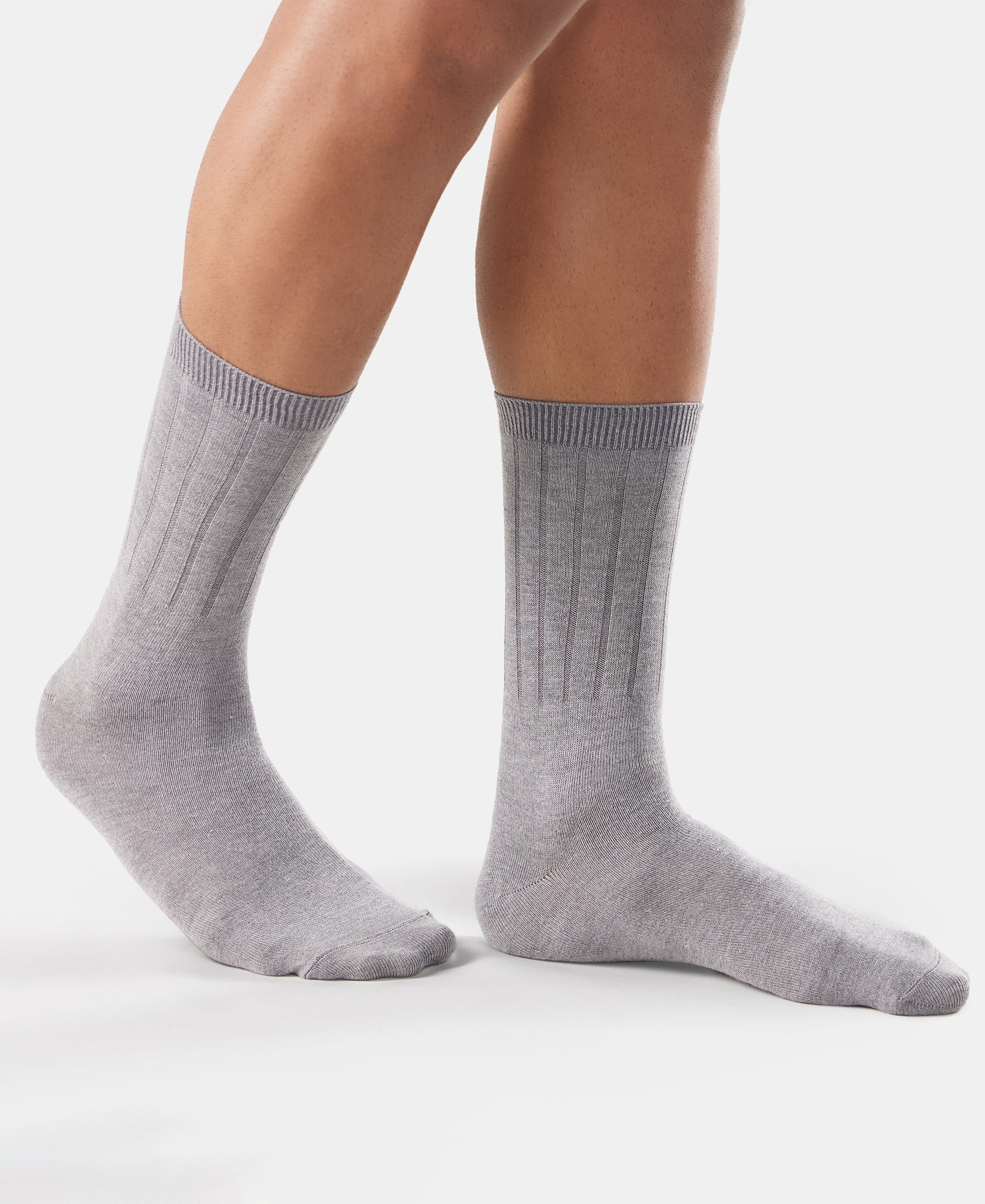 Blended Modal Stretch Crew Length Thermal Socks With StayFresh Treatment - Mid Grey Melange - Image 3