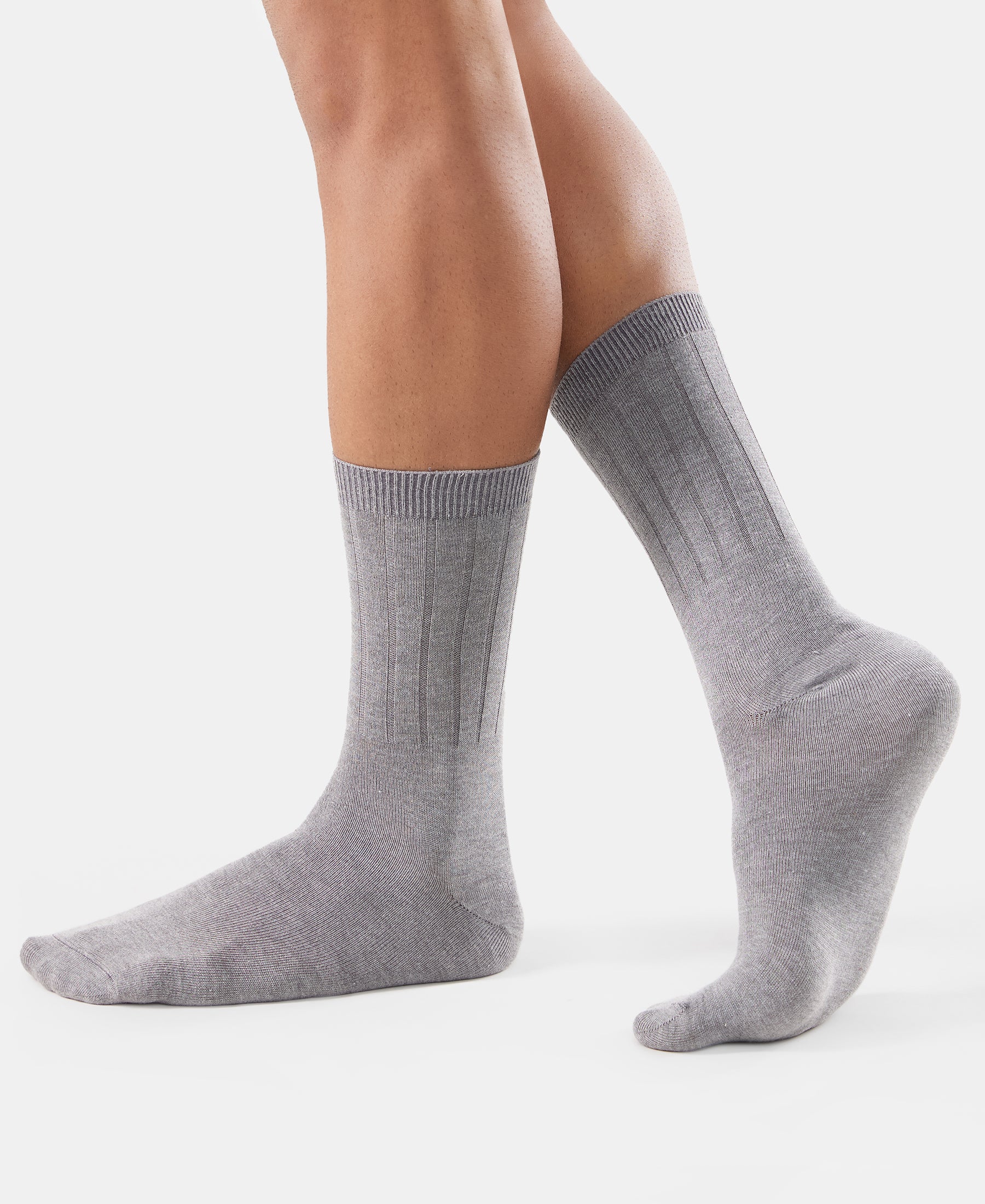 Blended Modal Stretch Crew Length Thermal Socks With StayFresh Treatment - Mid Grey Melange - Image 4