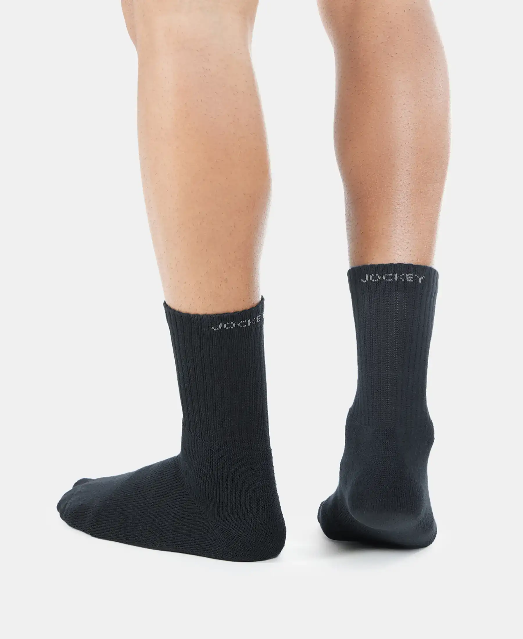 Compact Cotton Terry Crew Length Socks With StayFresh Treatment - Black - Image 4