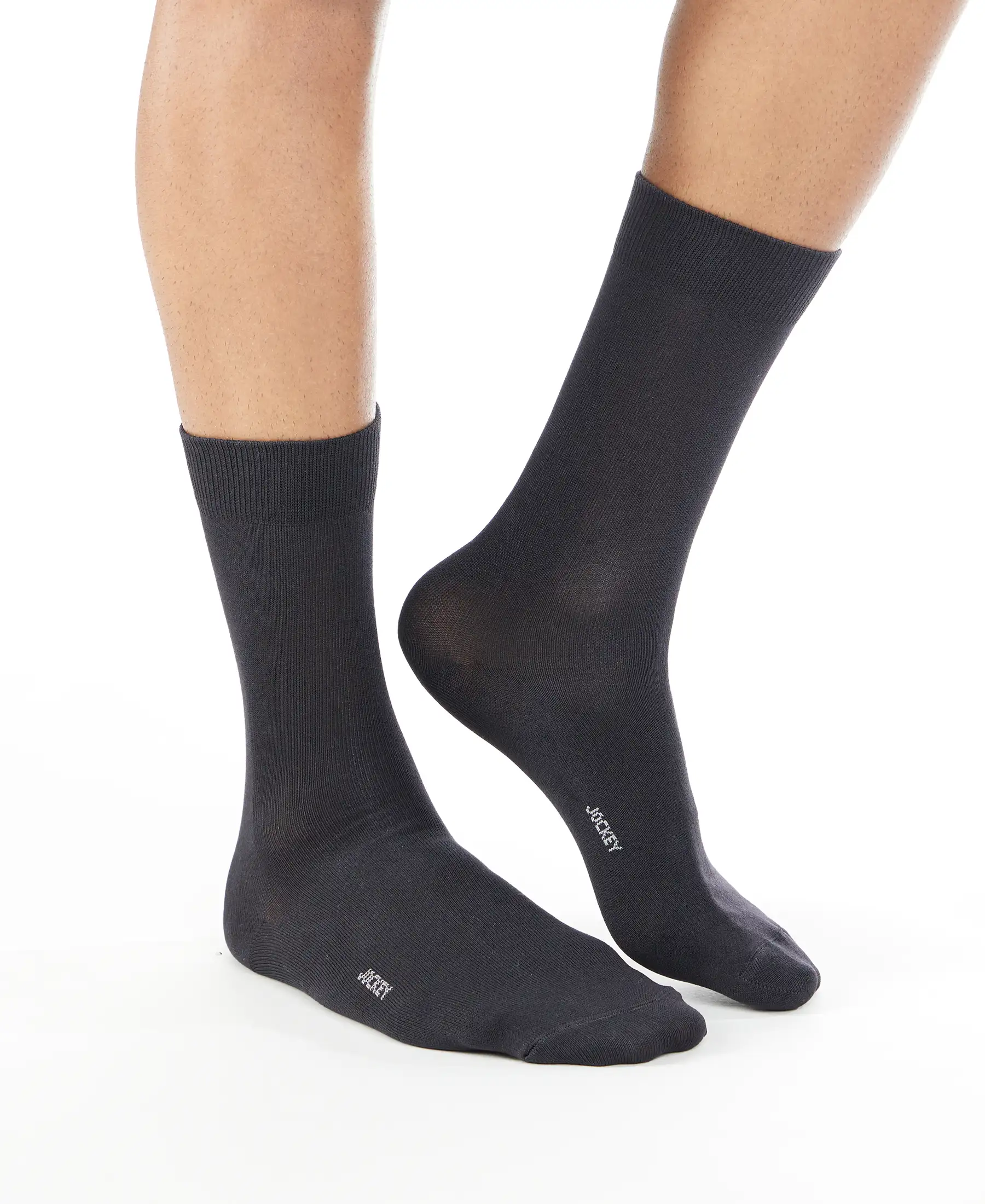 Mercerized Cotton Elastane Stretch Crew Length Socks with StayFresh Treatment - Jet Black - Image 3