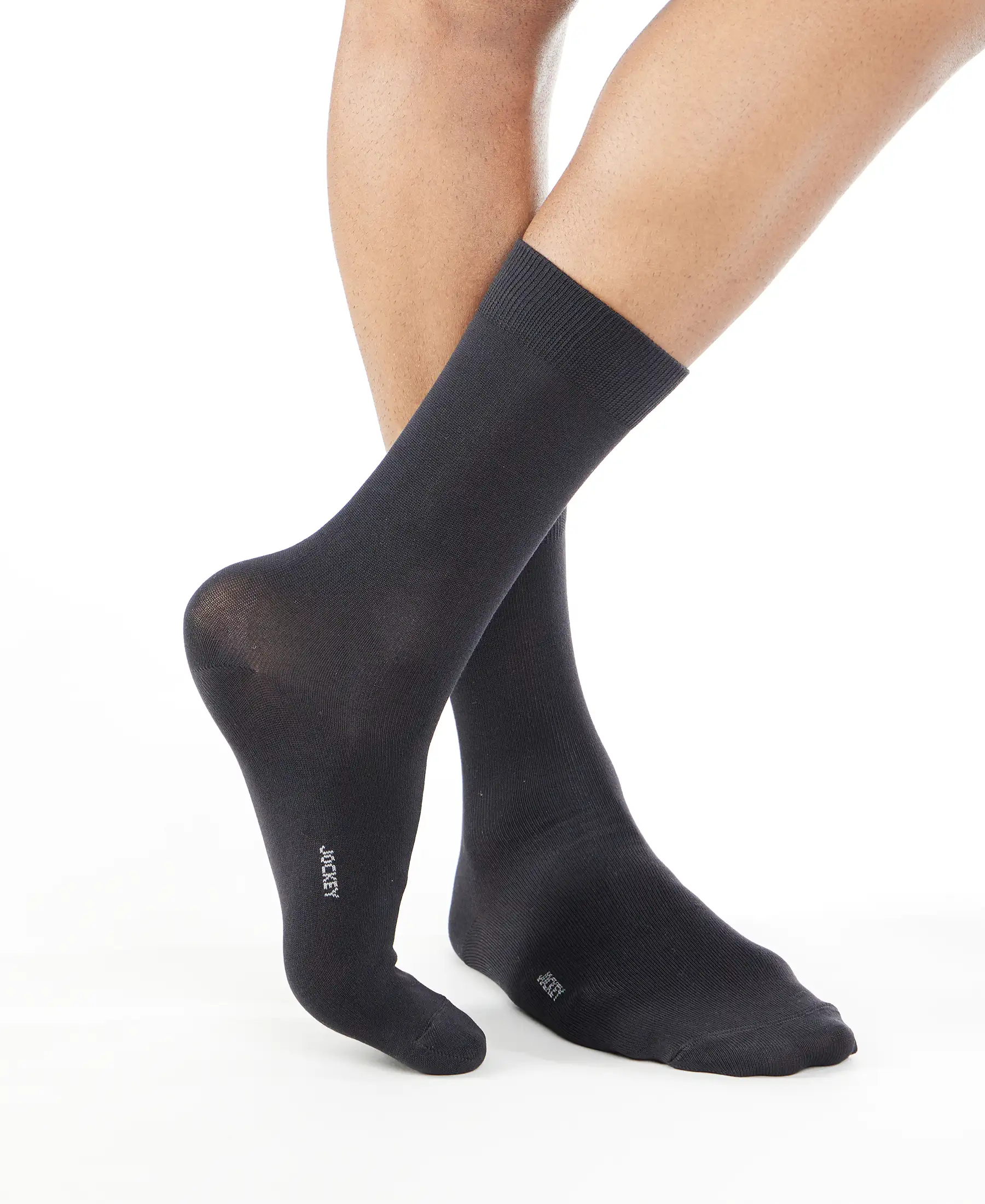 Mercerized Cotton Elastane Stretch Crew Length Socks with StayFresh Treatment - Jet Black - Image 4