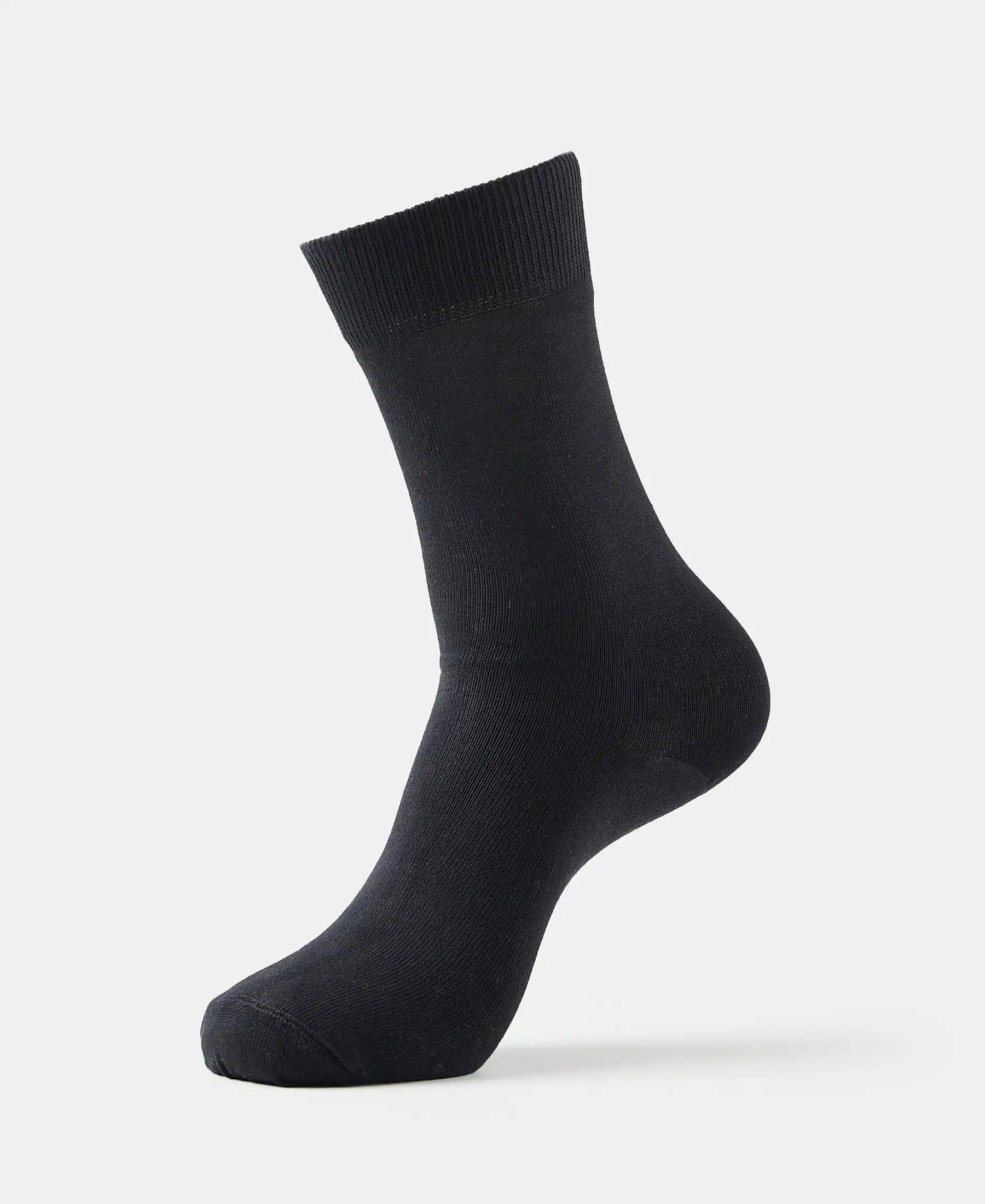 Mercerized Cotton Elastane Stretch Crew Length Socks with StayFresh Treatment - Jet Black - Image 5