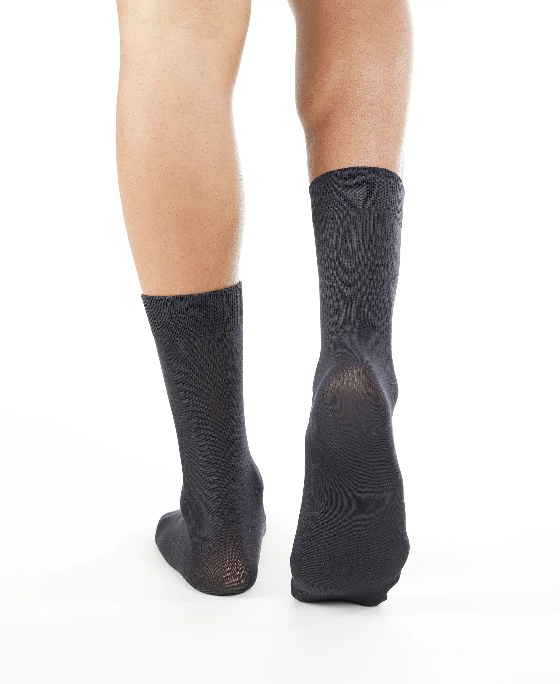 Mercerized Cotton Elastane Stretch Crew Length Socks with StayFresh Treatment - Jet Black - Image 6