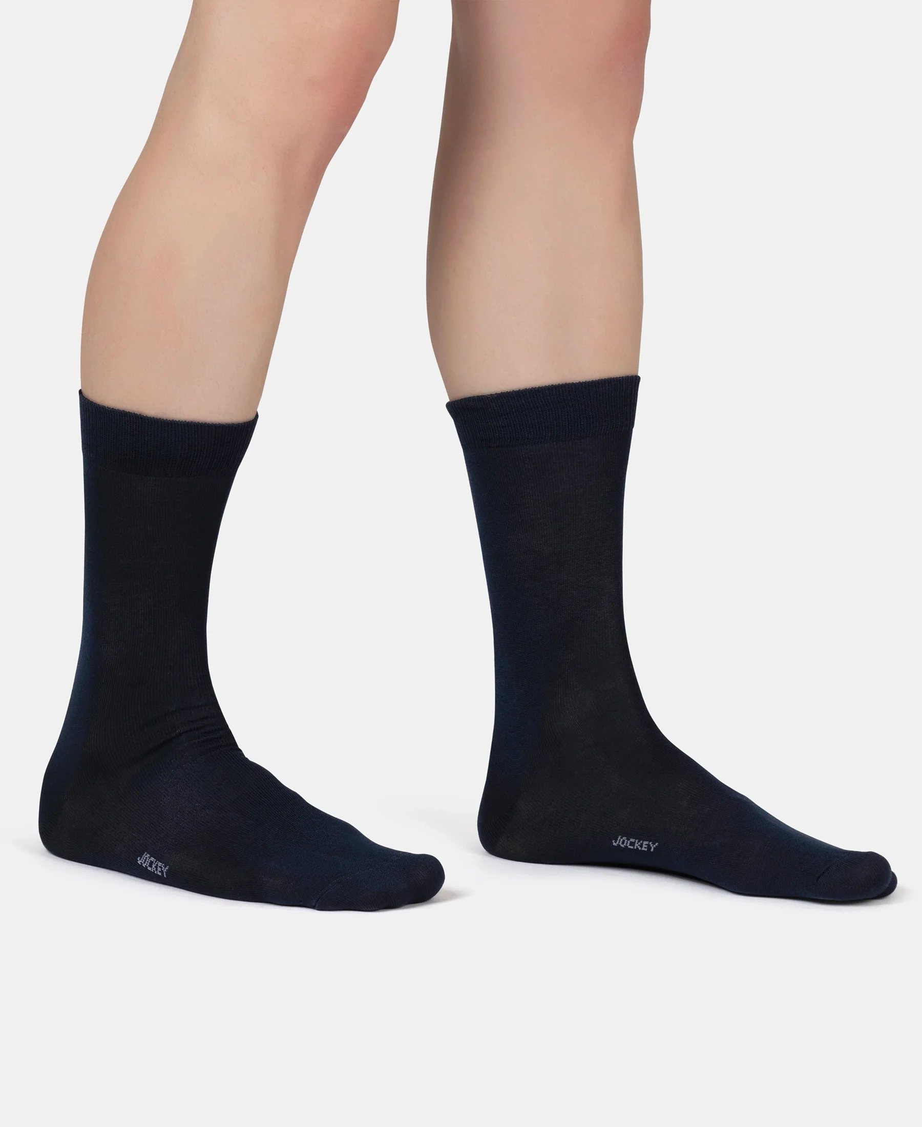 Mercerized Cotton Elastane Stretch Crew Length Socks with StayFresh Treatment - Black & Navy (Pack of 2) - Image 3
