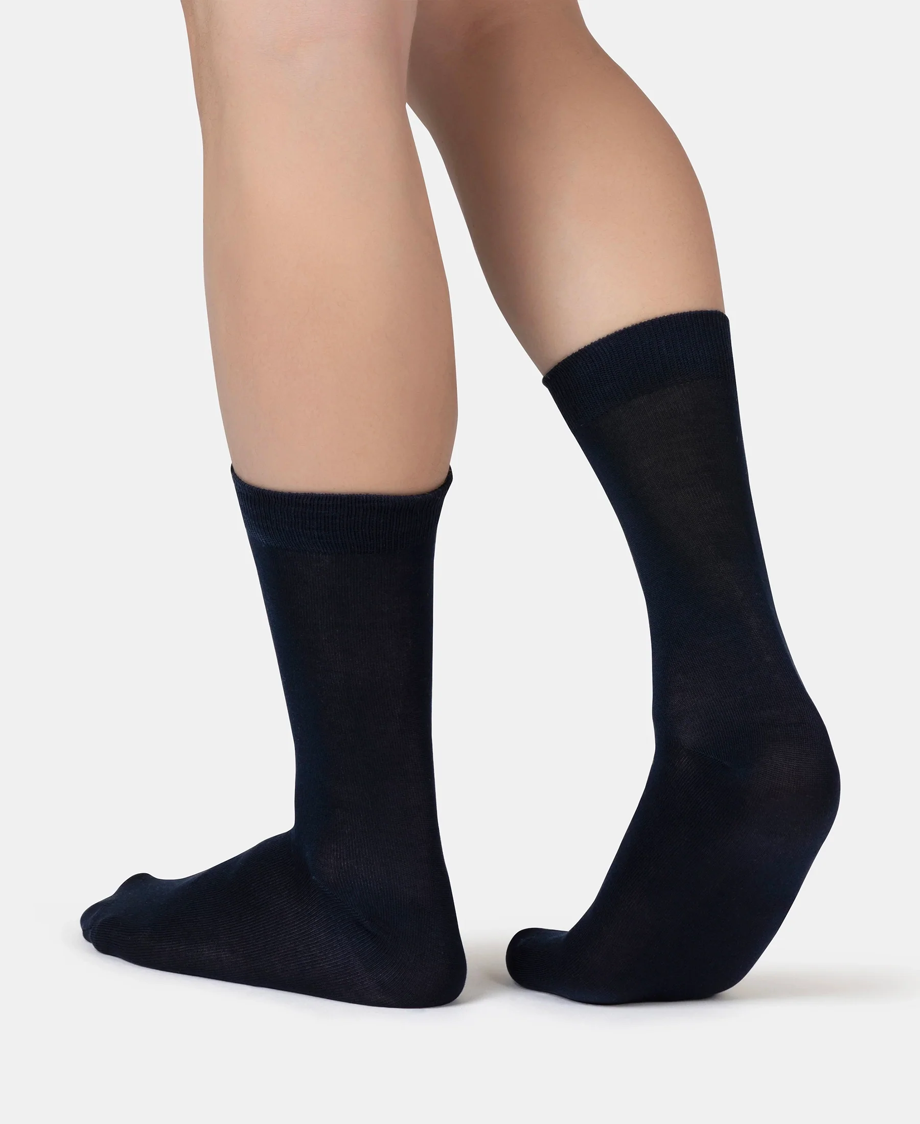 Mercerized Cotton Elastane Stretch Crew Length Socks with StayFresh Treatment - Black & Navy (Pack of 2) - Image 4
