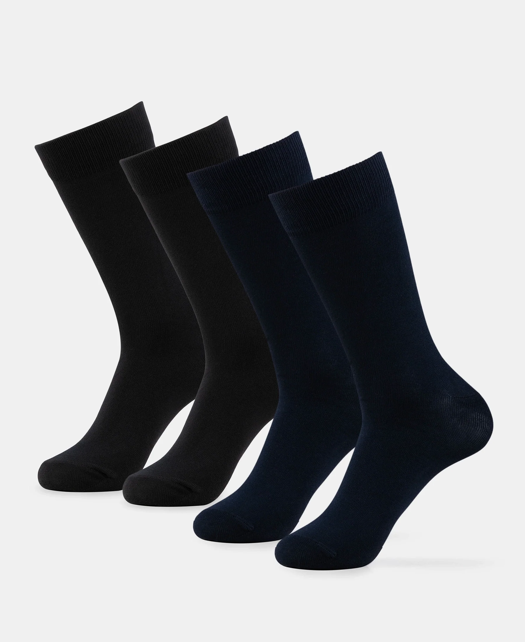 Mercerized Cotton Elastane Stretch Crew Length Socks with StayFresh Treatment - Black & Navy (Pack of 2) - Image 5
