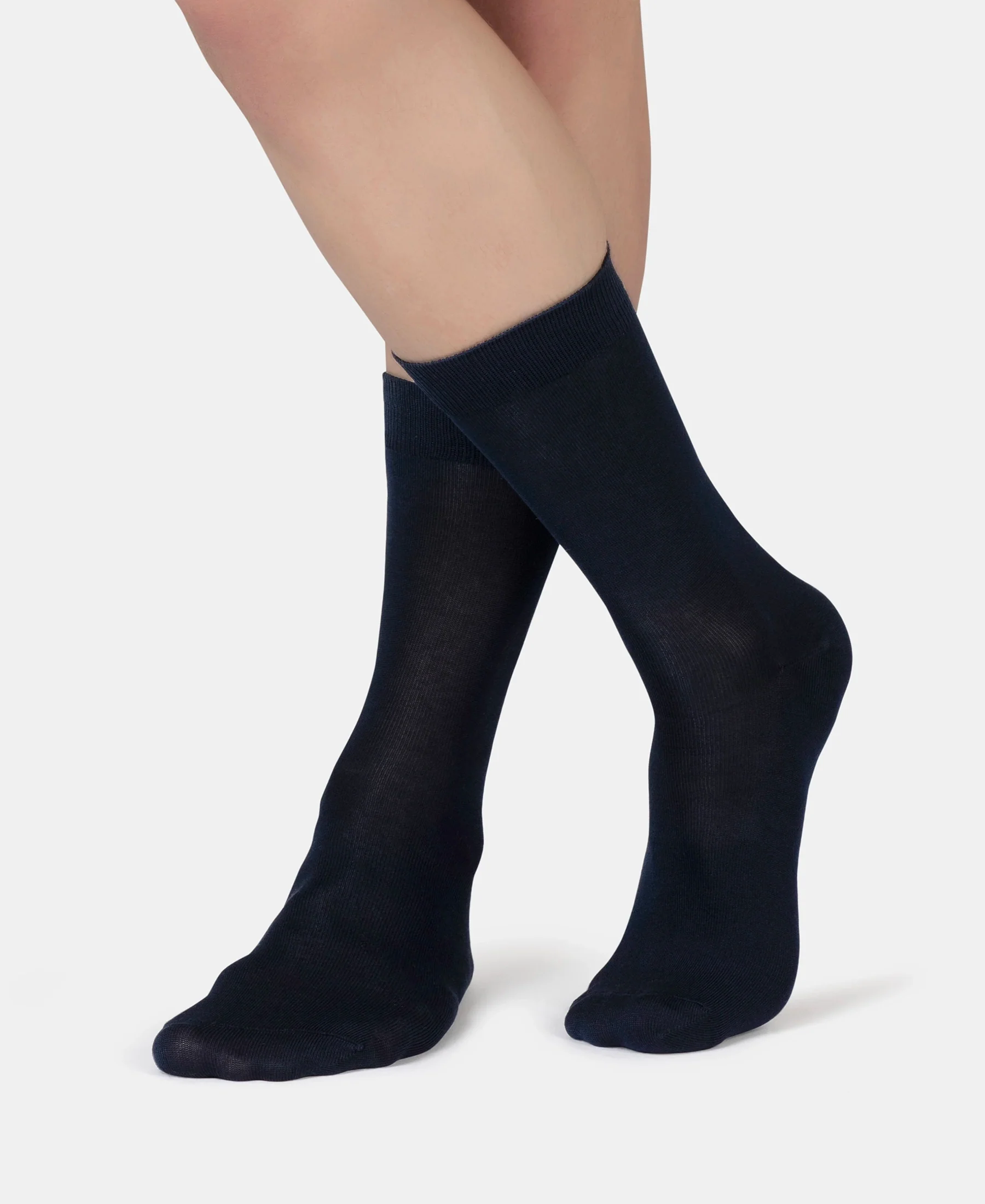 Mercerized Cotton Elastane Stretch Crew Length Socks with StayFresh Treatment - Black & Navy (Pack of 2) - Image 6