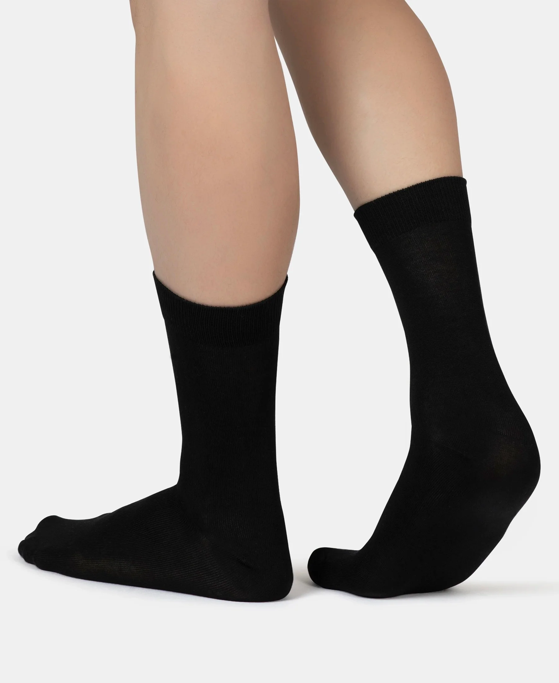 Mercerized Cotton Elastane Stretch Crew Length Socks with StayFresh Treatment - Black (Pack of 2) - Image 4