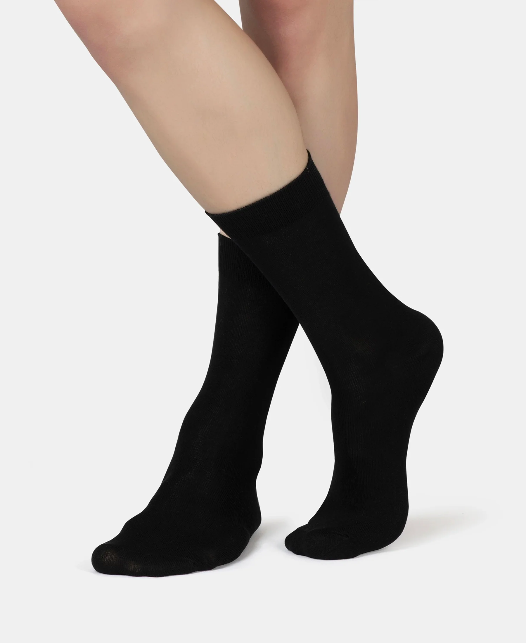 Mercerized Cotton Elastane Stretch Crew Length Socks with StayFresh Treatment - Black (Pack of 2) - Image 7