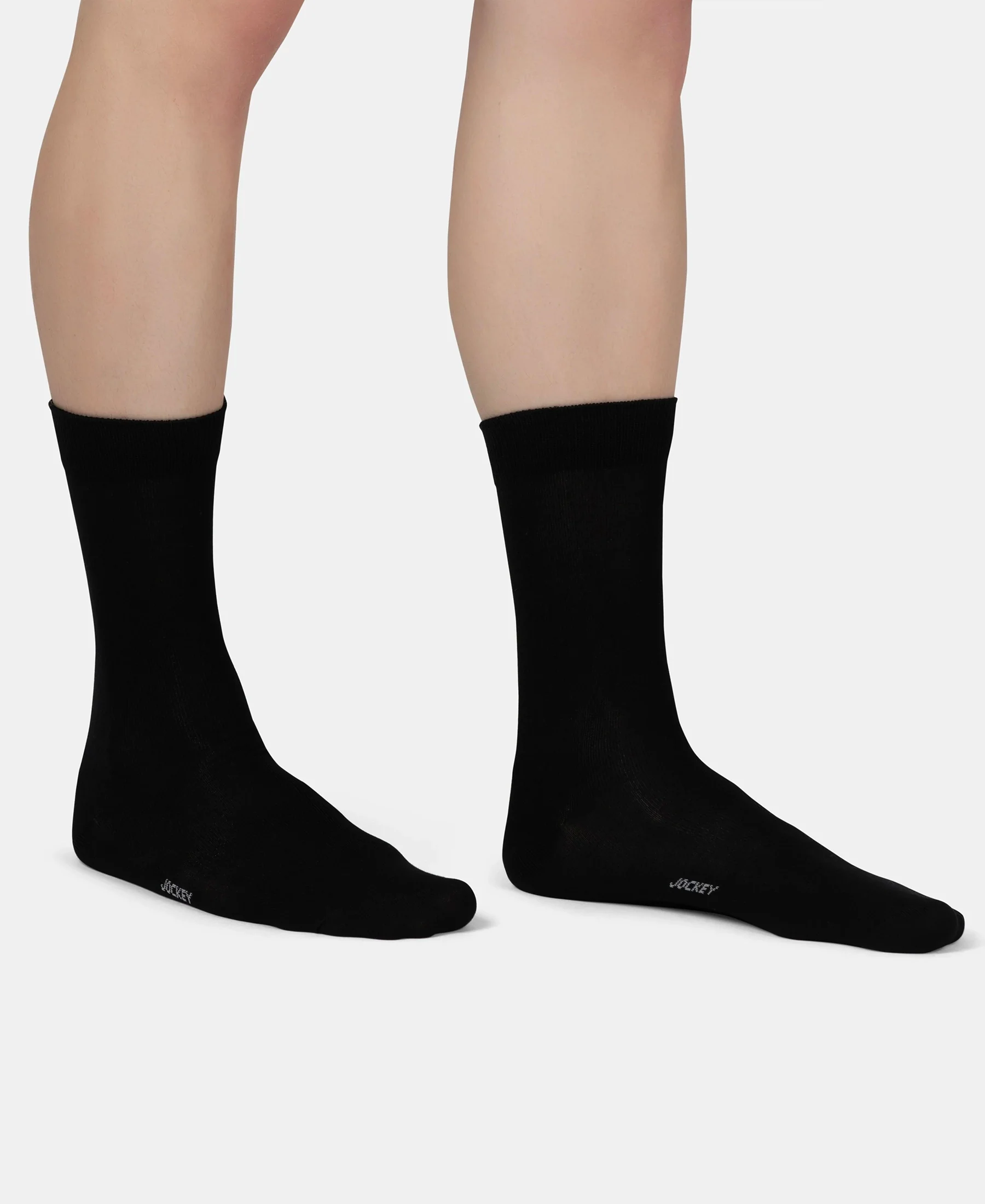 Mercerized Cotton Elastane Stretch Crew Length Socks with StayFresh Treatment - Black (Pack of 2) - Image 9