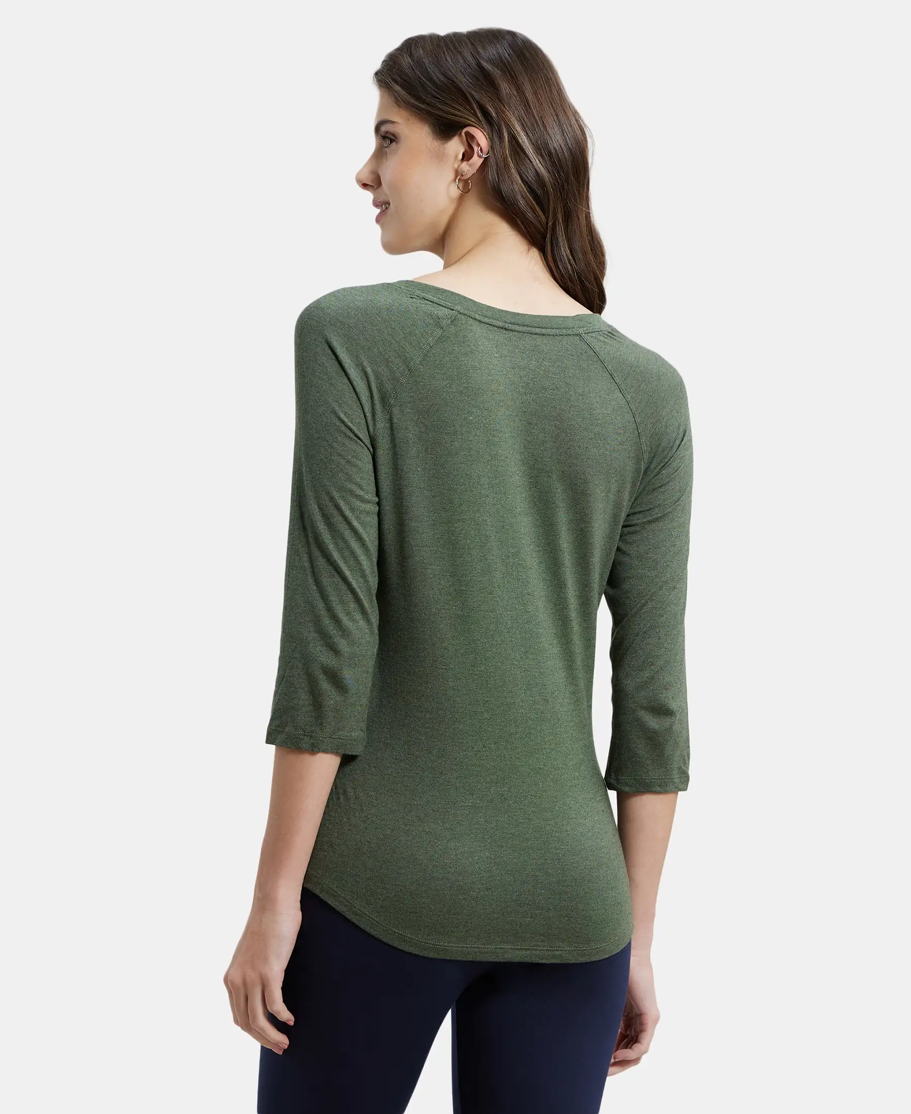 Micro Modal Cotton Relaxed Fit Graphic Printed Round Neck Three Quarter Sleeve T-Shirt - Beetle Melange - Image 3