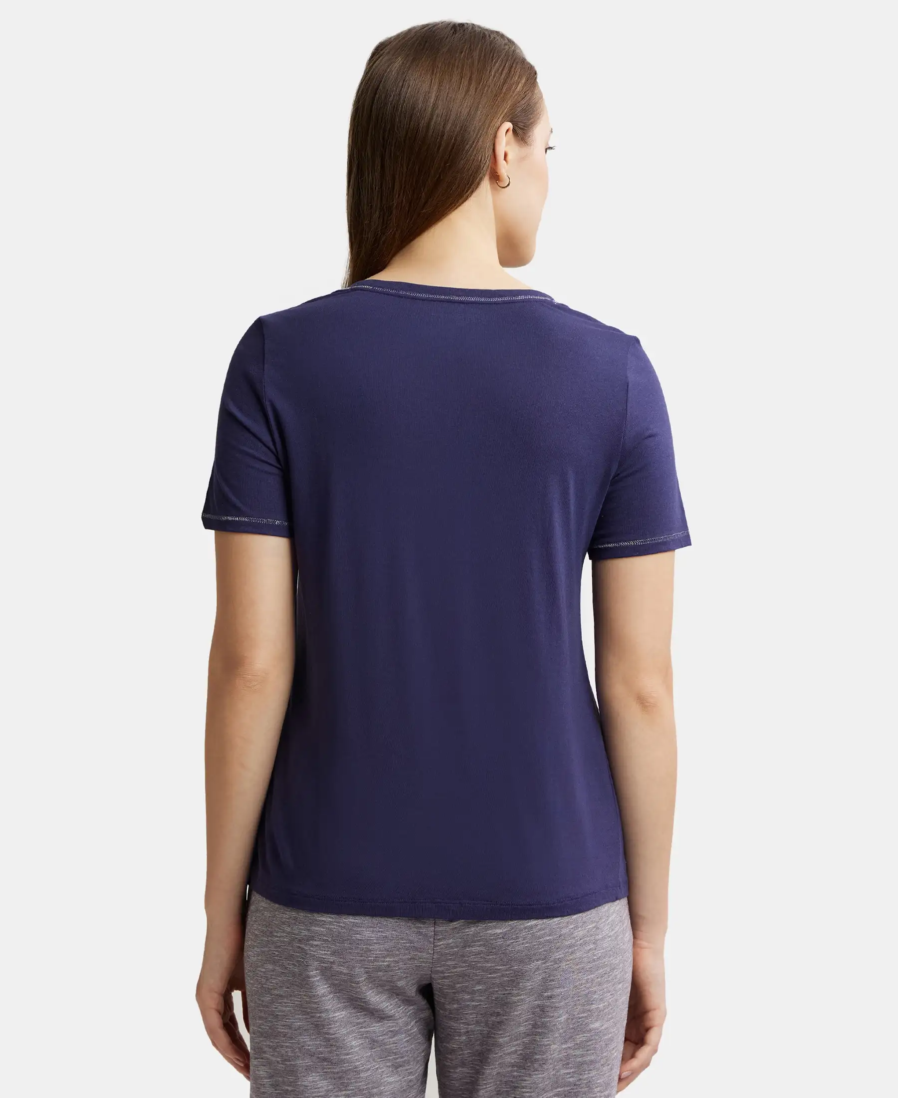 Micro Modal Cotton Relaxed Fit Round neck Half Sleeve T-Shirt - Classic Navy - Image 3