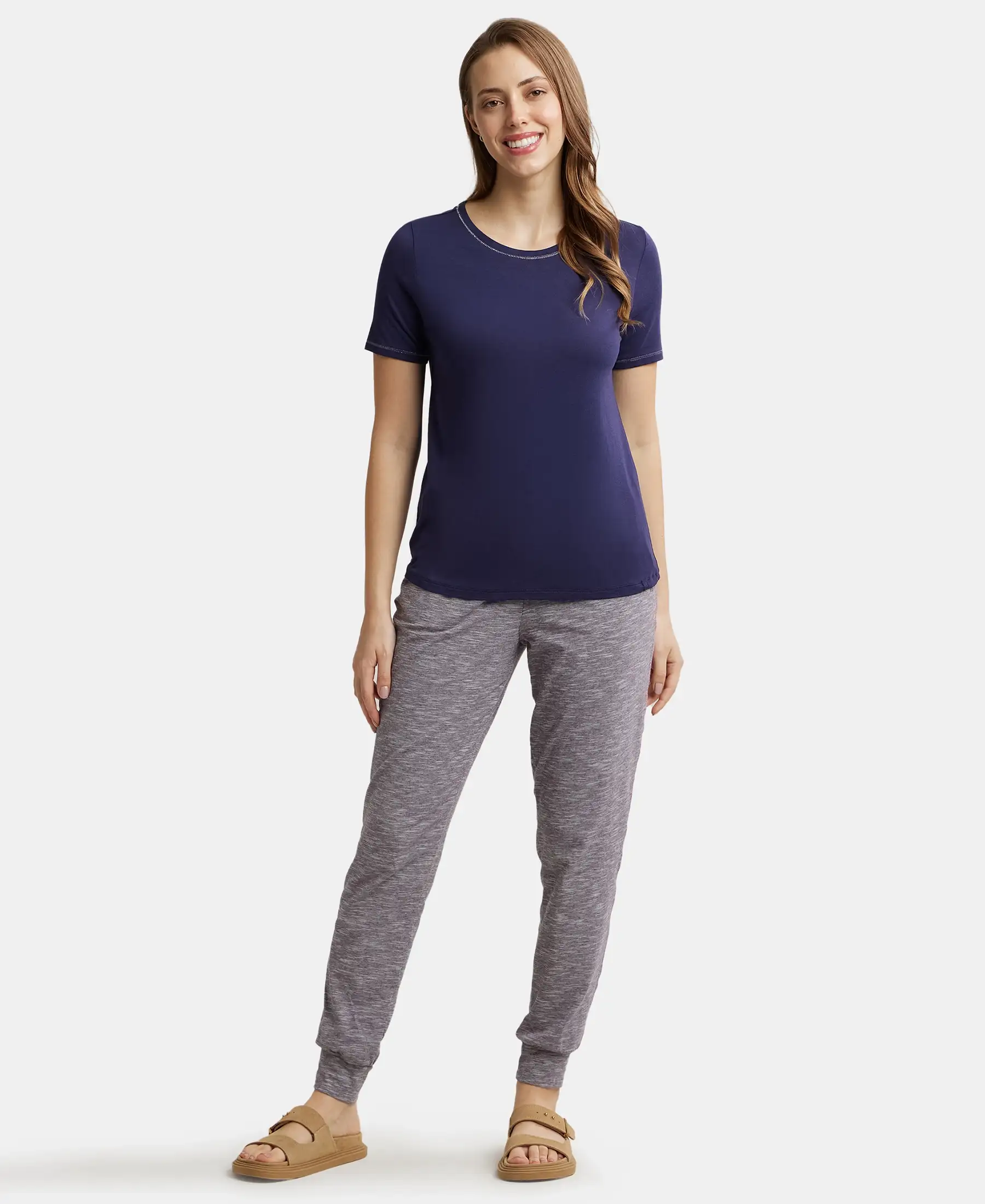 Micro Modal Cotton Relaxed Fit Round neck Half Sleeve T-Shirt - Classic Navy - Image 4