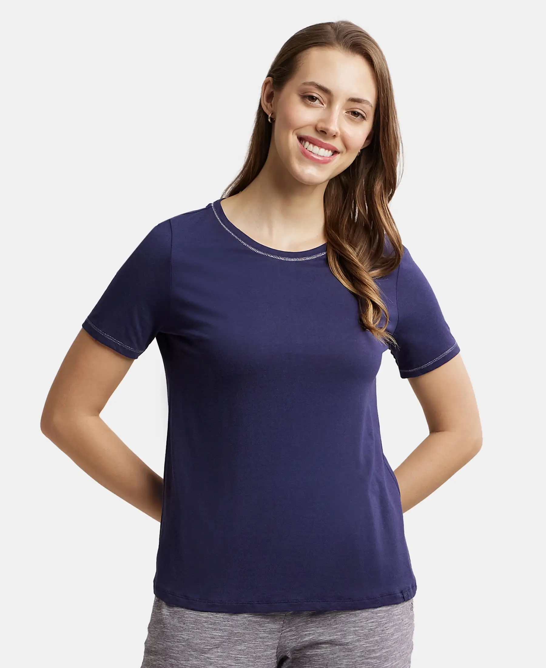 Micro Modal Cotton Relaxed Fit Round neck Half Sleeve T-Shirt - Classic Navy - Image 5