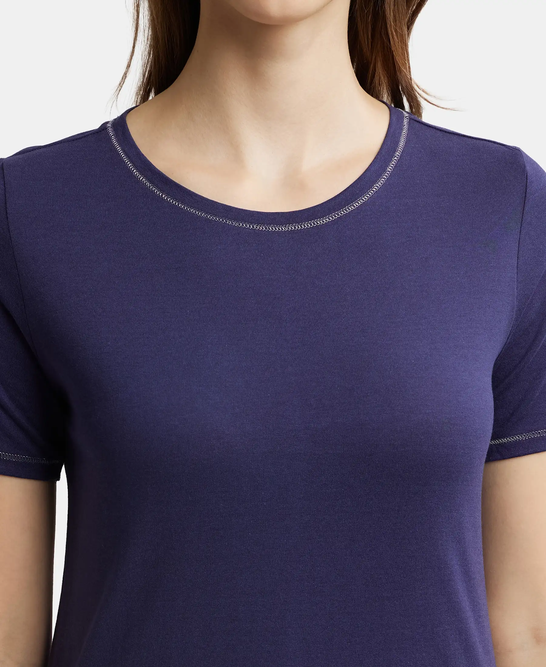 Micro Modal Cotton Relaxed Fit Round neck Half Sleeve T-Shirt - Classic Navy - Image 6