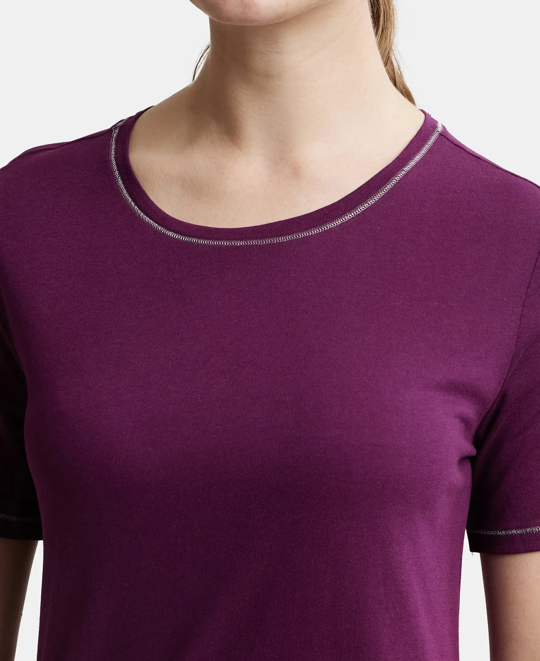 Micro Modal Cotton Relaxed Fit Round neck Half Sleeve T-Shirt - Purple Wine - Image 6