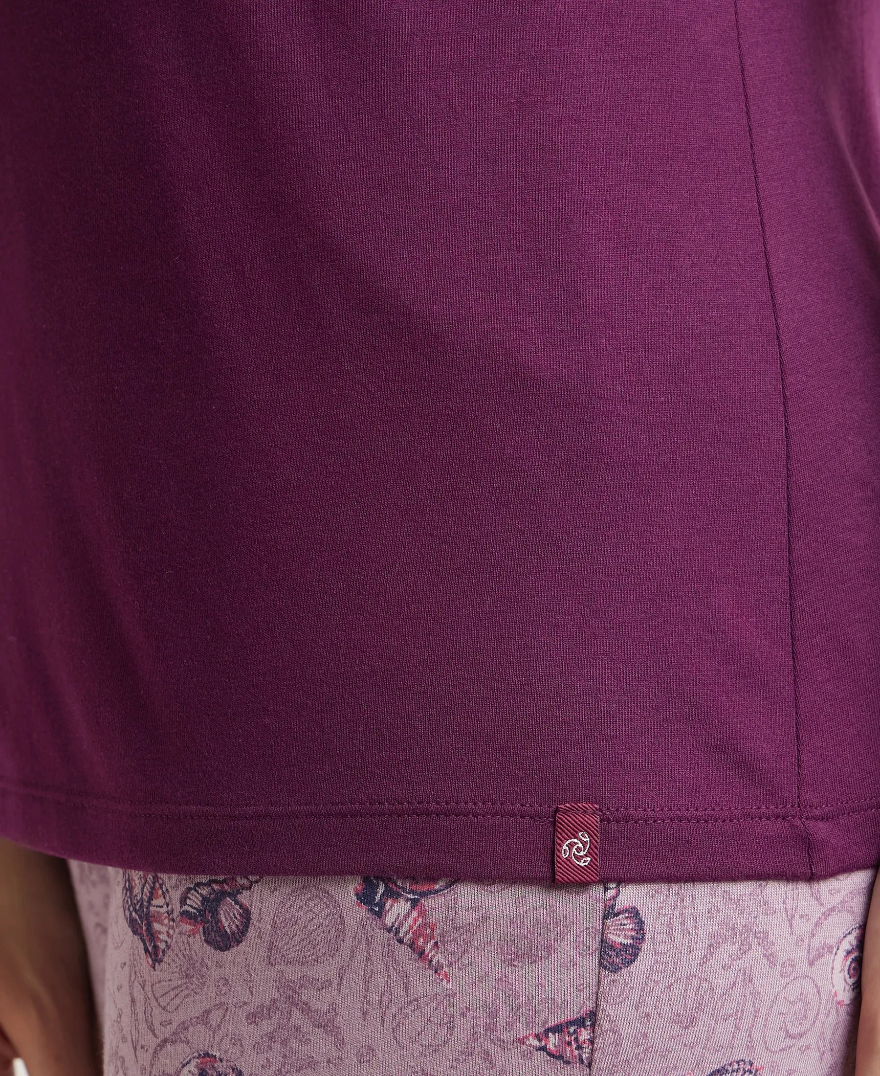 Micro Modal Cotton Relaxed Fit Solid V Neck Half Sleeve T-Shirt - Purple Wine - Image 7