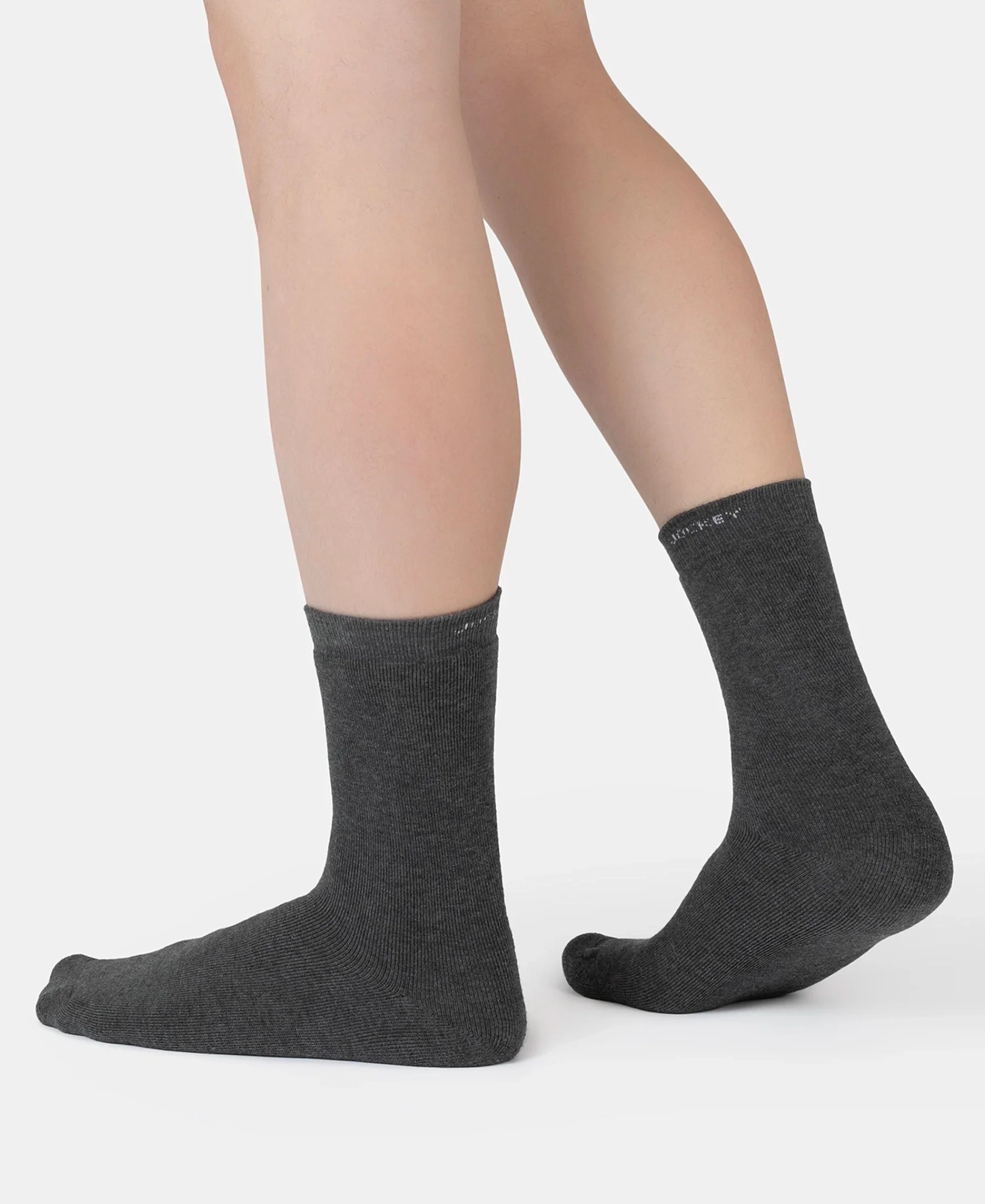 Microfiber and Compact Cotton Stretch Crew Length Thermal Socks With StayWarm Technology - Charcoal Melange - Image 4