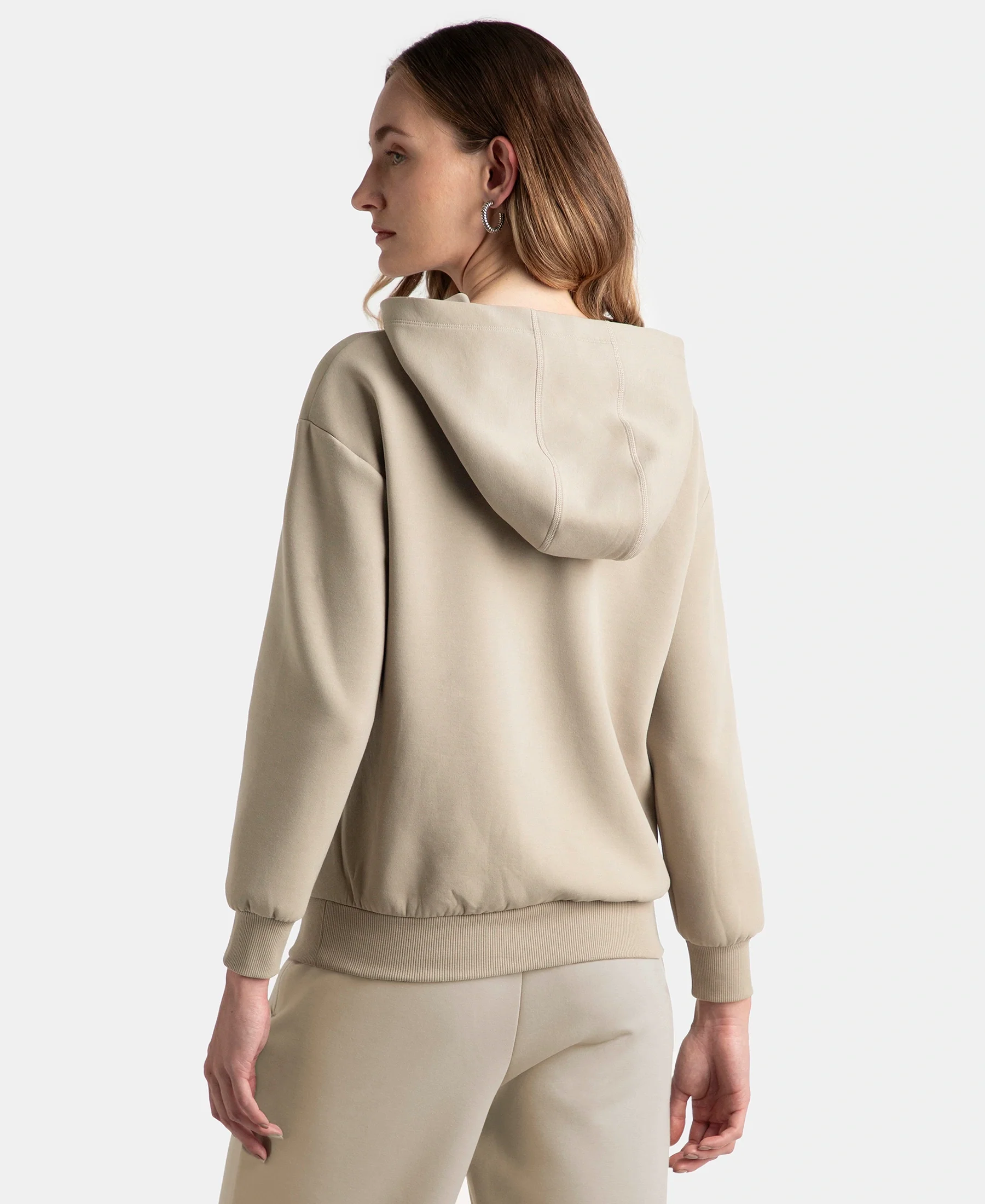 Microfiber Cotton Blend Elastane Stretch Drop Shoulder Hoodie Sweatshirt - Moon Rock - Image 3