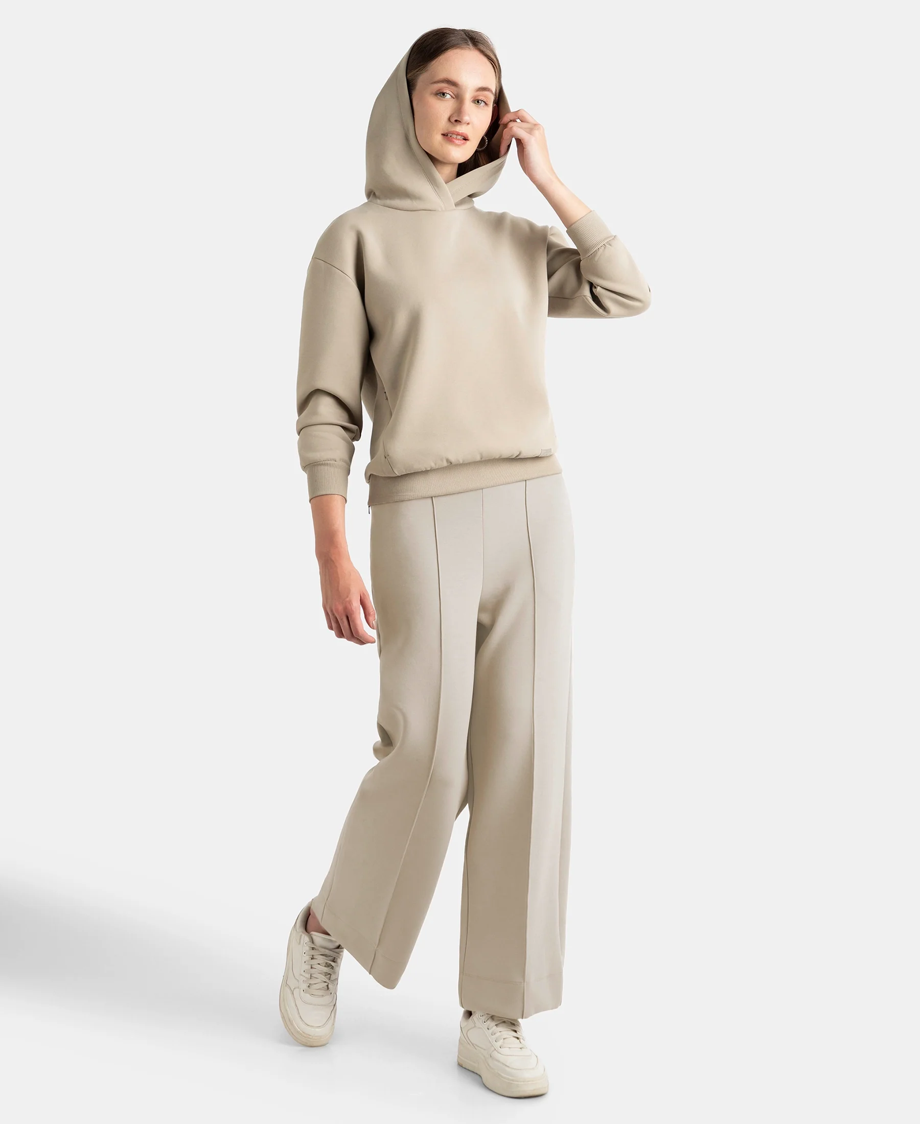 Microfiber Cotton Blend Elastane Stretch Drop Shoulder Hoodie Sweatshirt - Moon Rock - Image 4