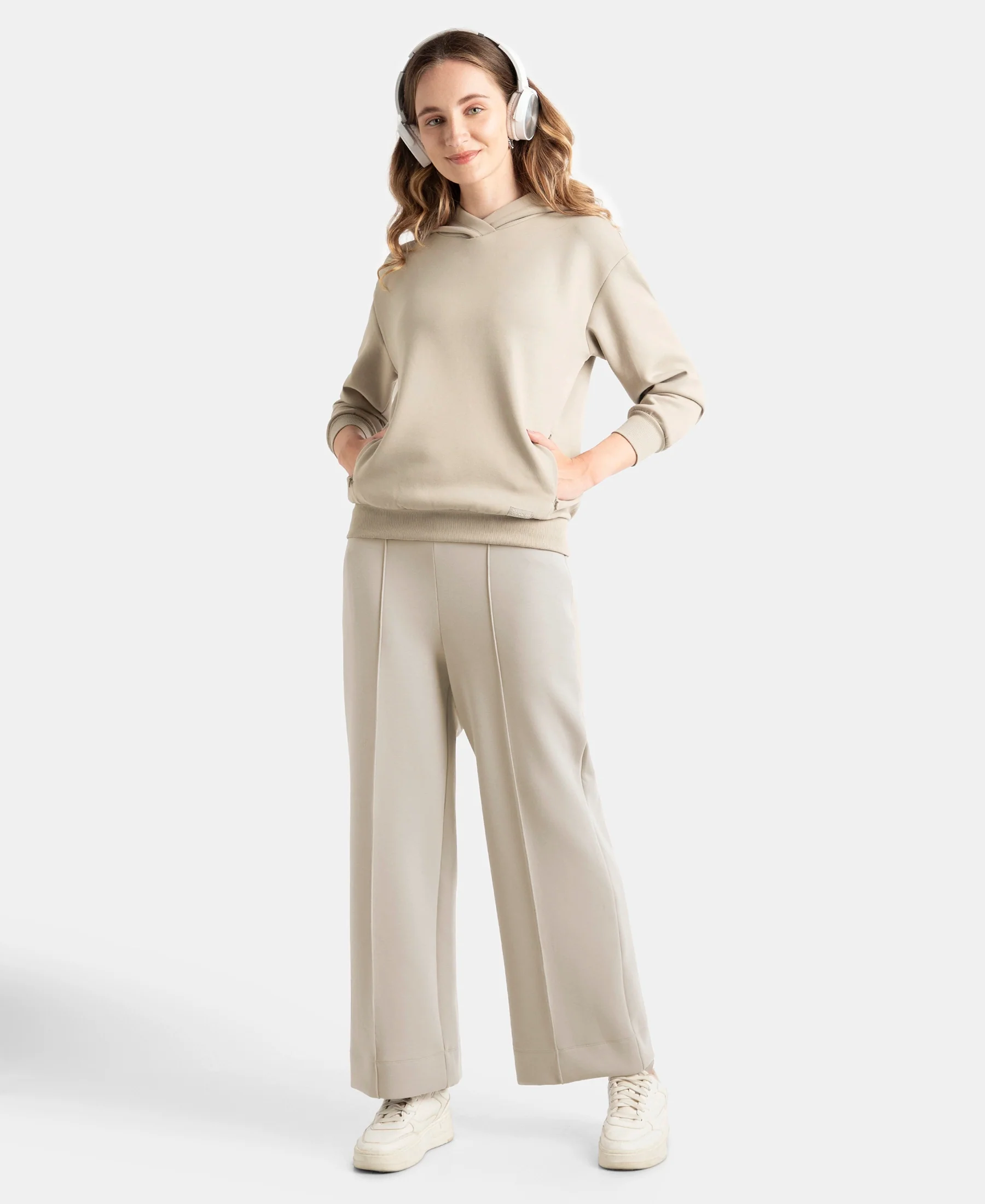 Microfiber Cotton Blend Elastane Stretch Drop Shoulder Hoodie Sweatshirt - Moon Rock - Image 6