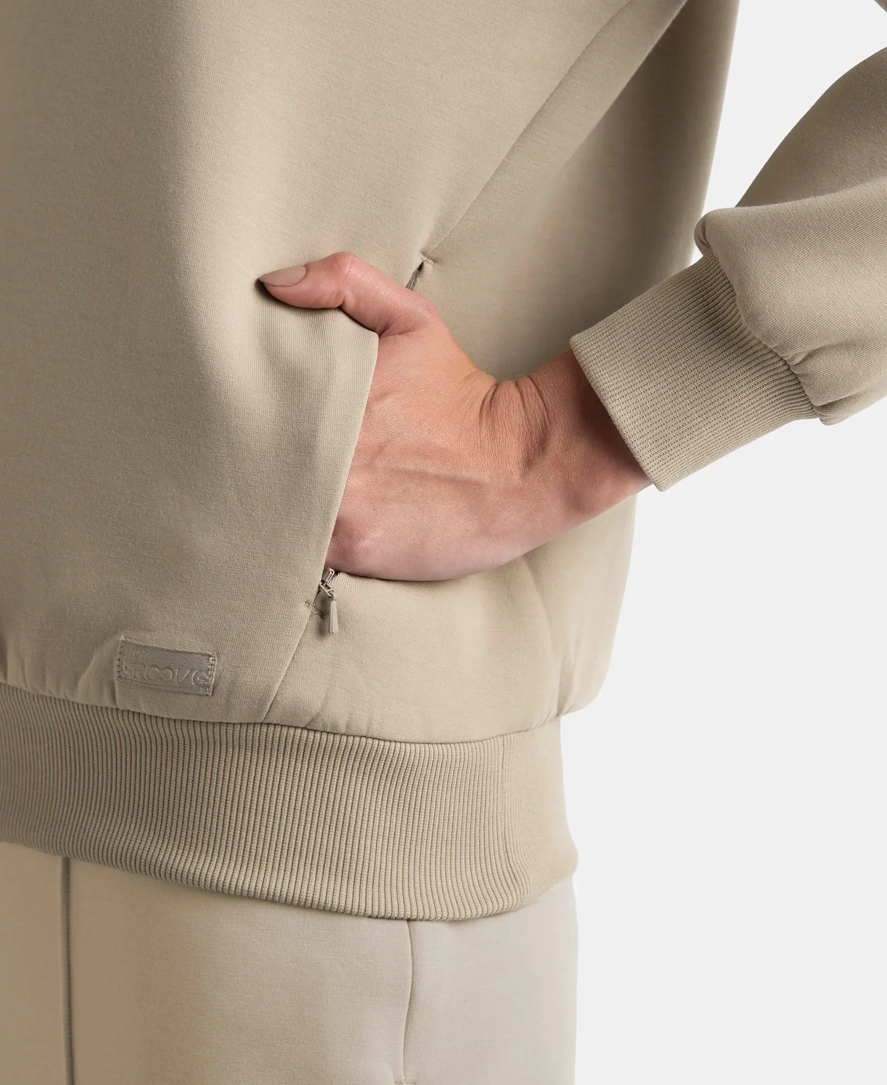 Microfiber Cotton Blend Elastane Stretch Drop Shoulder Hoodie Sweatshirt - Moon Rock - Image 8