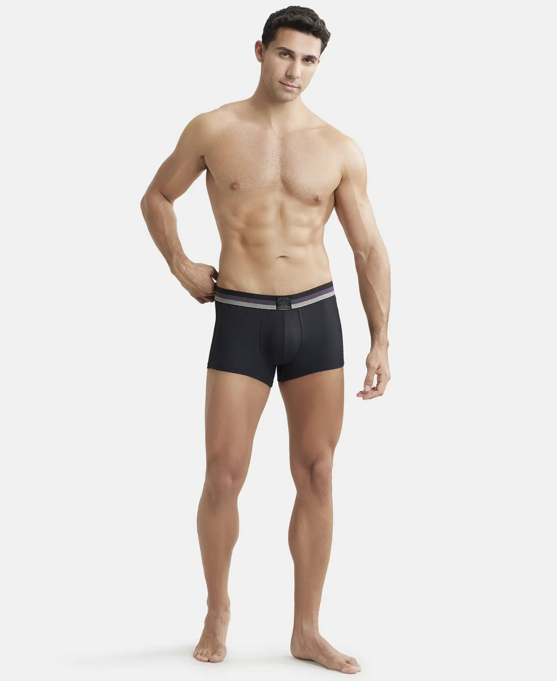 Microfiber Elastane Stretch Rib Solid Trunk with StayDry Treatment - Black - Image 4