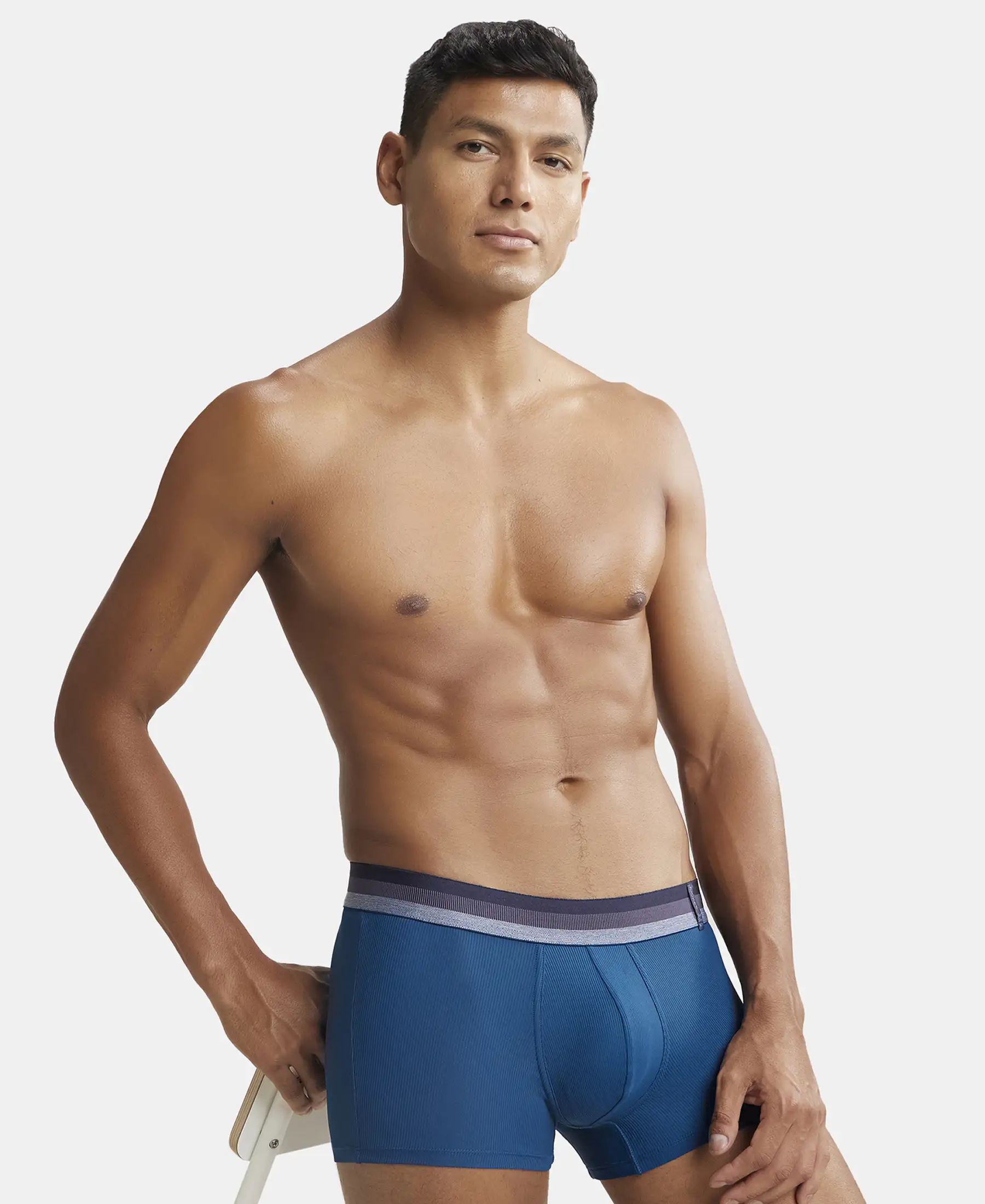 Microfiber Elastane Stretch Rib Solid Trunk with StayDry Treatment - Poseidon - Image 5