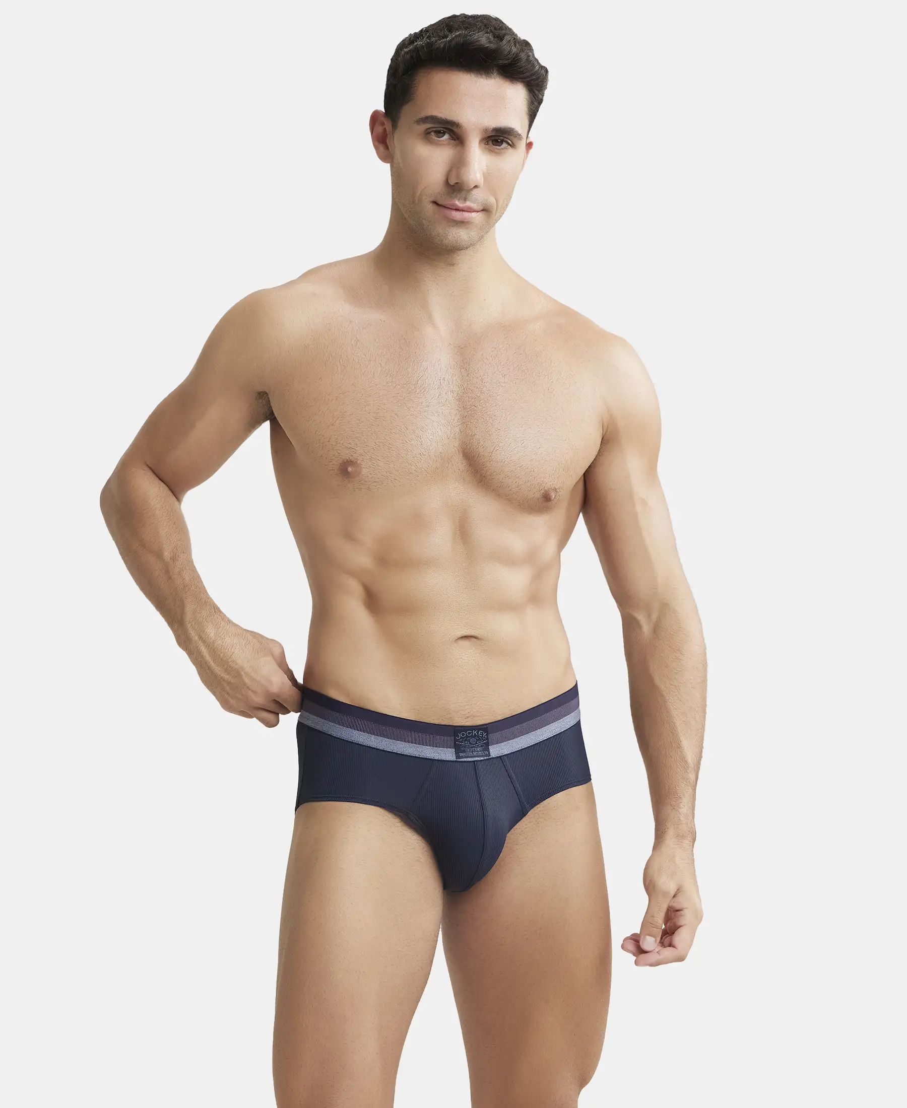 Microfiber Elastane Stretch Solid Brief with StayDry Treatment - Midnight Navy - Image 4