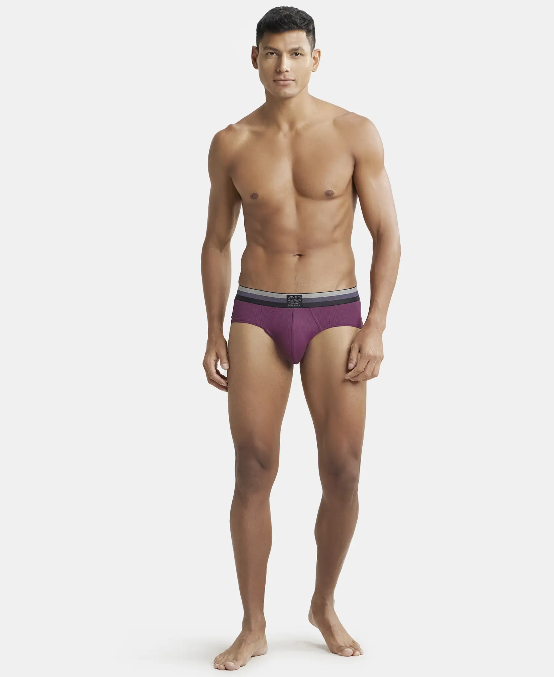 Microfiber Elastane Stretch Solid Brief with StayDry Treatment - Potent Purple - Image 4