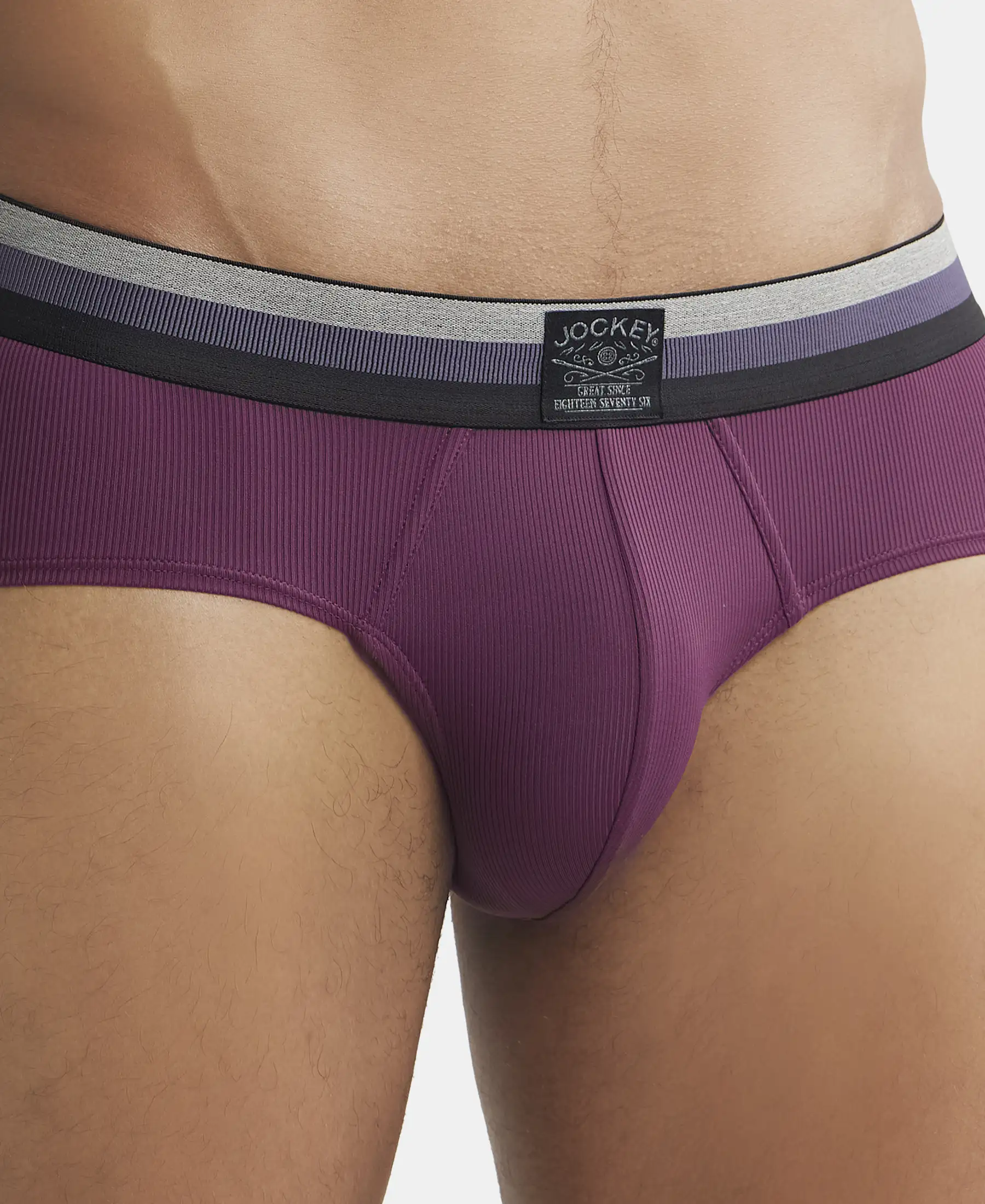 Microfiber Elastane Stretch Solid Brief with StayDry Treatment - Potent Purple - Image 6
