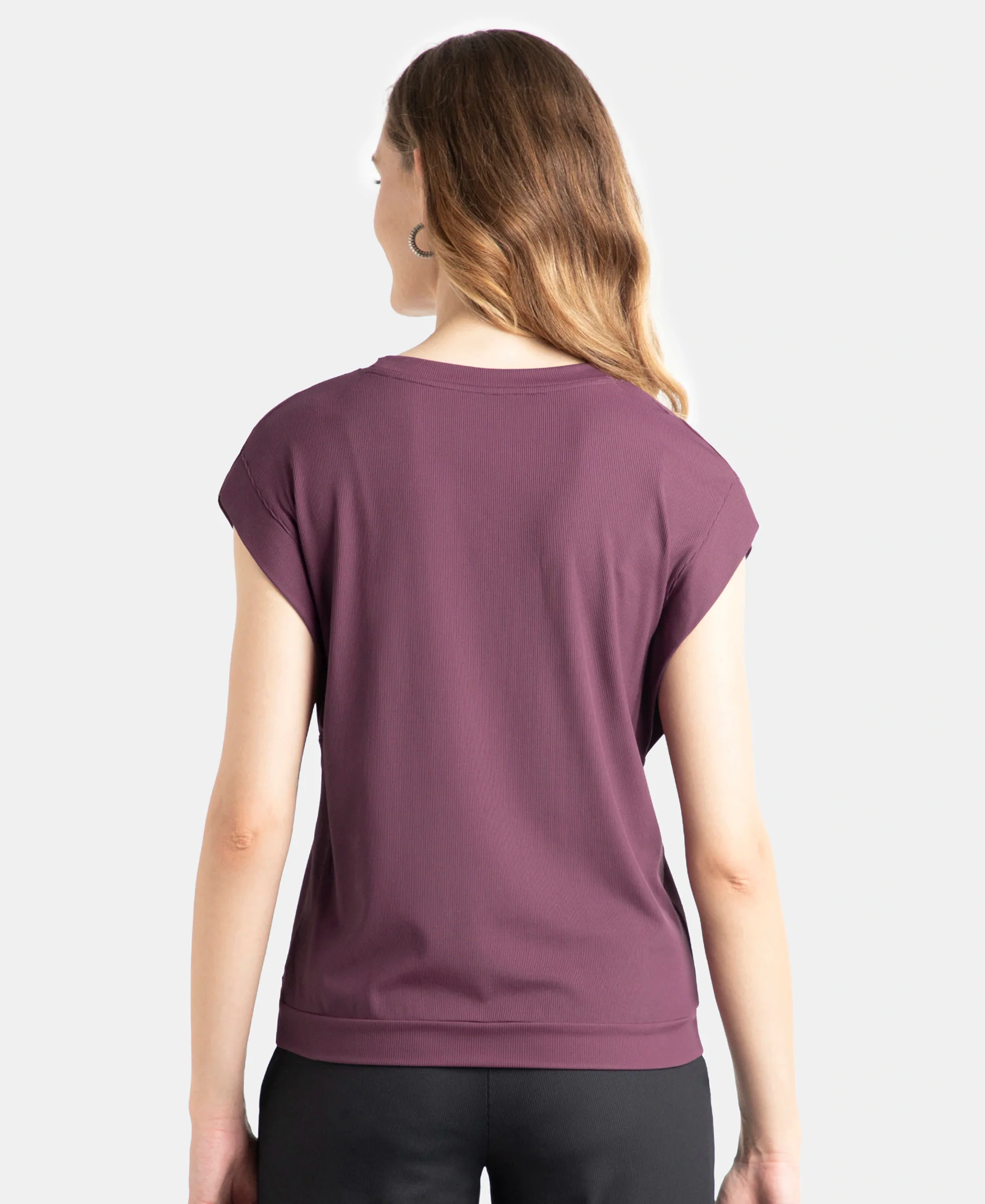 Microfiber Elastane Stretch Hybrid Tank Top with Ribbed Sleeves - Potent Purple - Image 3