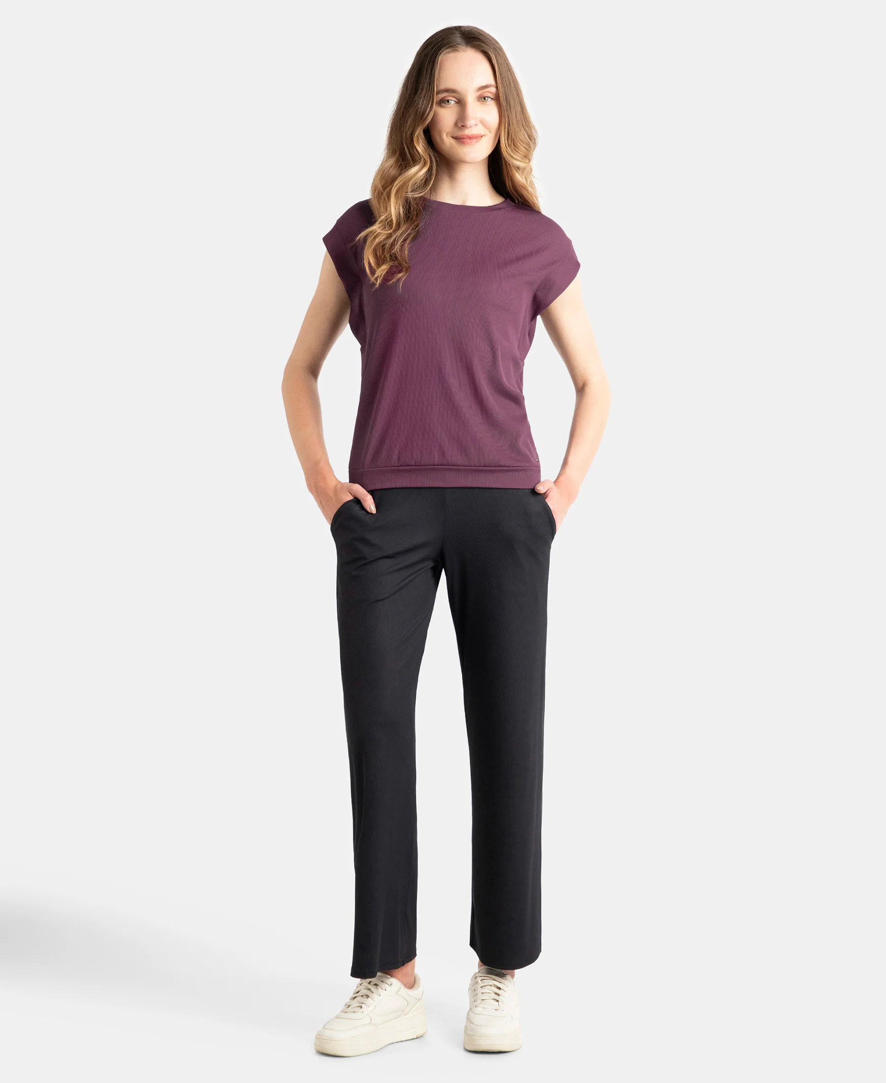 Microfiber Elastane Stretch Hybrid Tank Top with Ribbed Sleeves - Potent Purple - Image 4