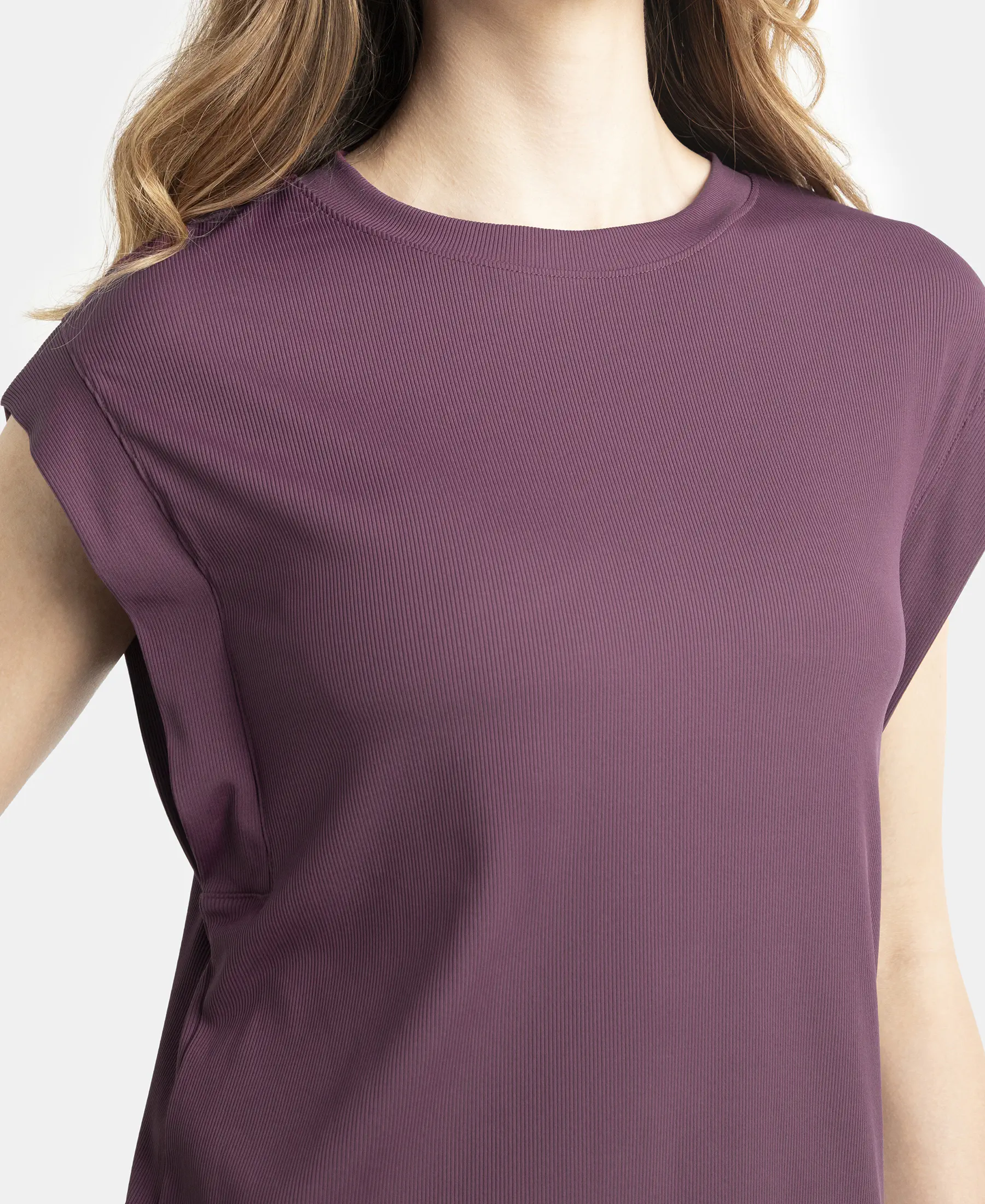 Microfiber Elastane Stretch Hybrid Tank Top with Ribbed Sleeves - Potent Purple - Image 7